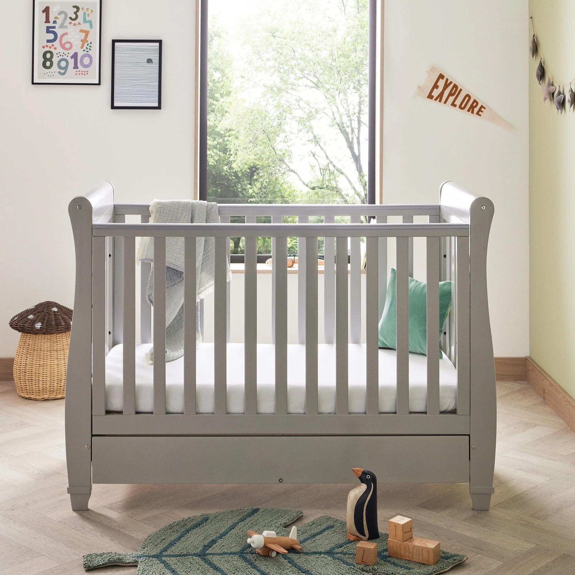 Babymore Eva Drop Side Cot Bed with Drawer - Grey - Image 3