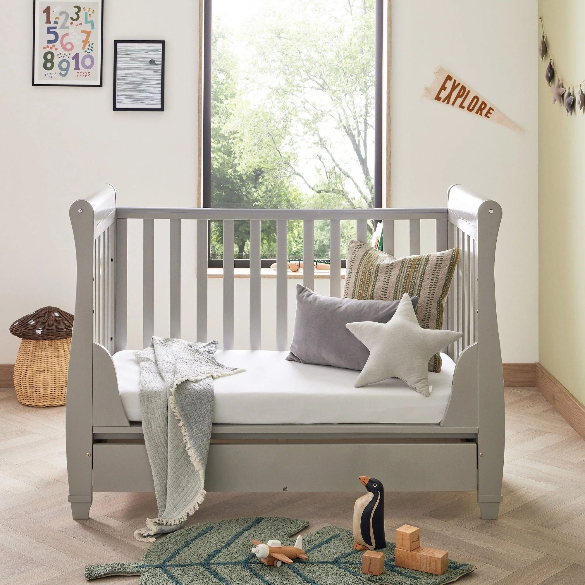 Babymore Eva Drop Side Cot Bed with Drawer - Grey - Image 4