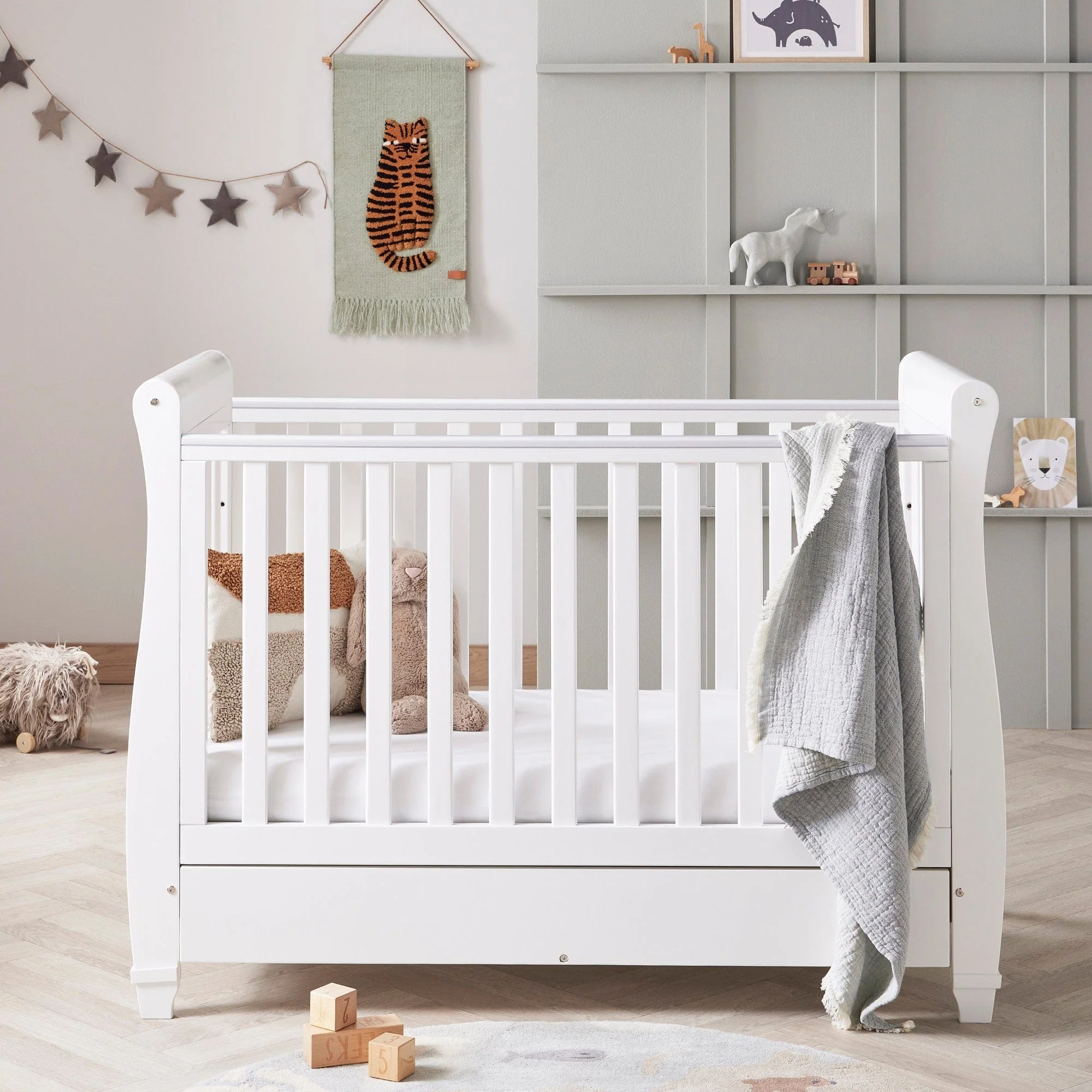 Babymore Eva Drop Side Cot Bed with Drawer - White - Image 3