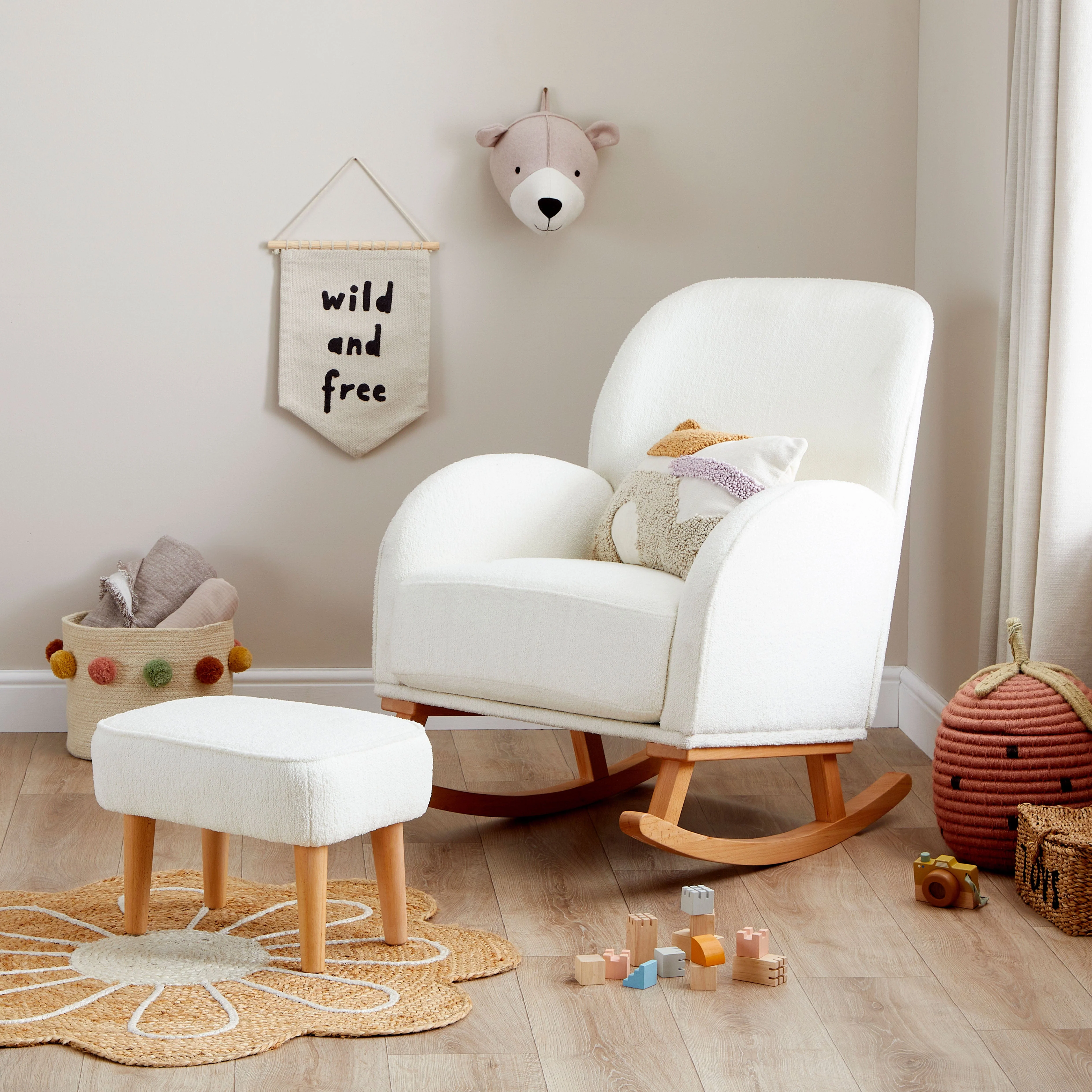 Babymore Freya Nursing Chair with Stool - Off White Bouclé - Image 4