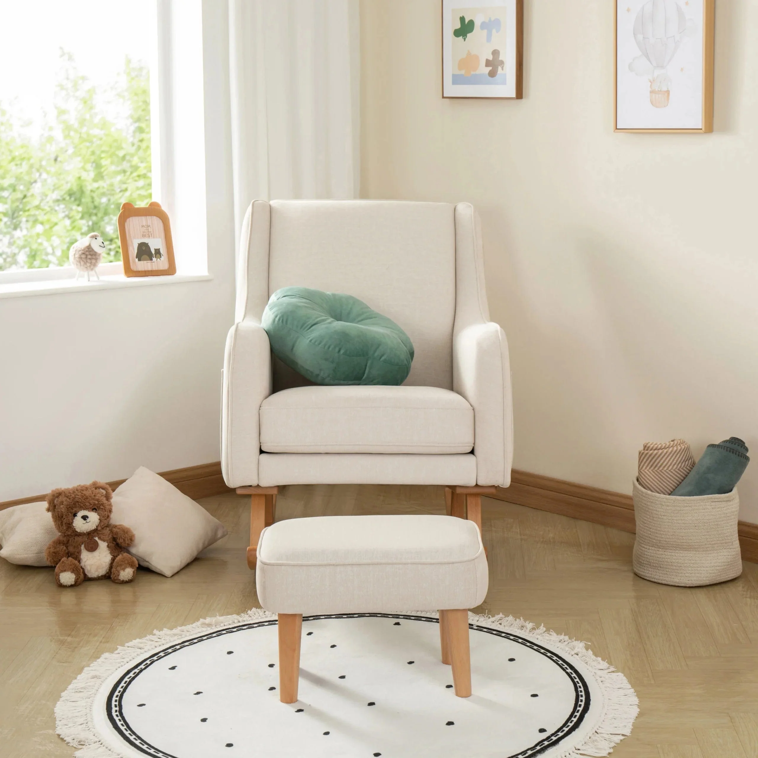Babymore Ida Nursing Chair with Stool - Ivory - Image 7