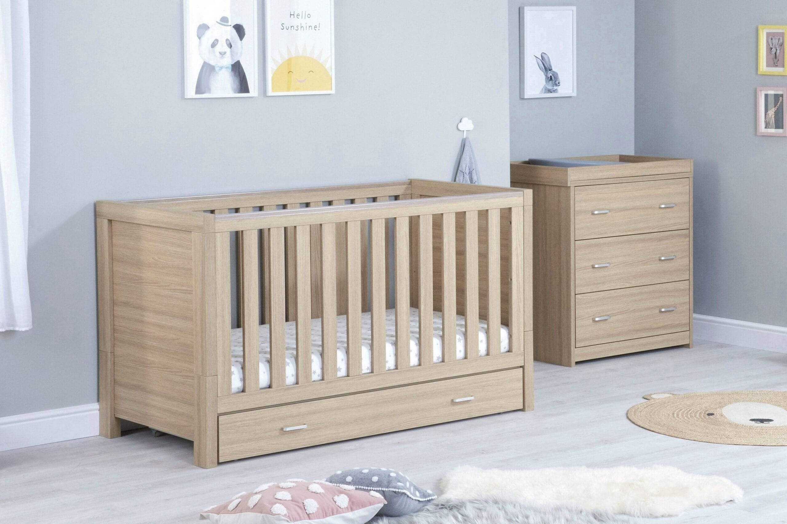 Babymore Luno 2 Piece Furniture Set with Drawer - Oak - Image 3