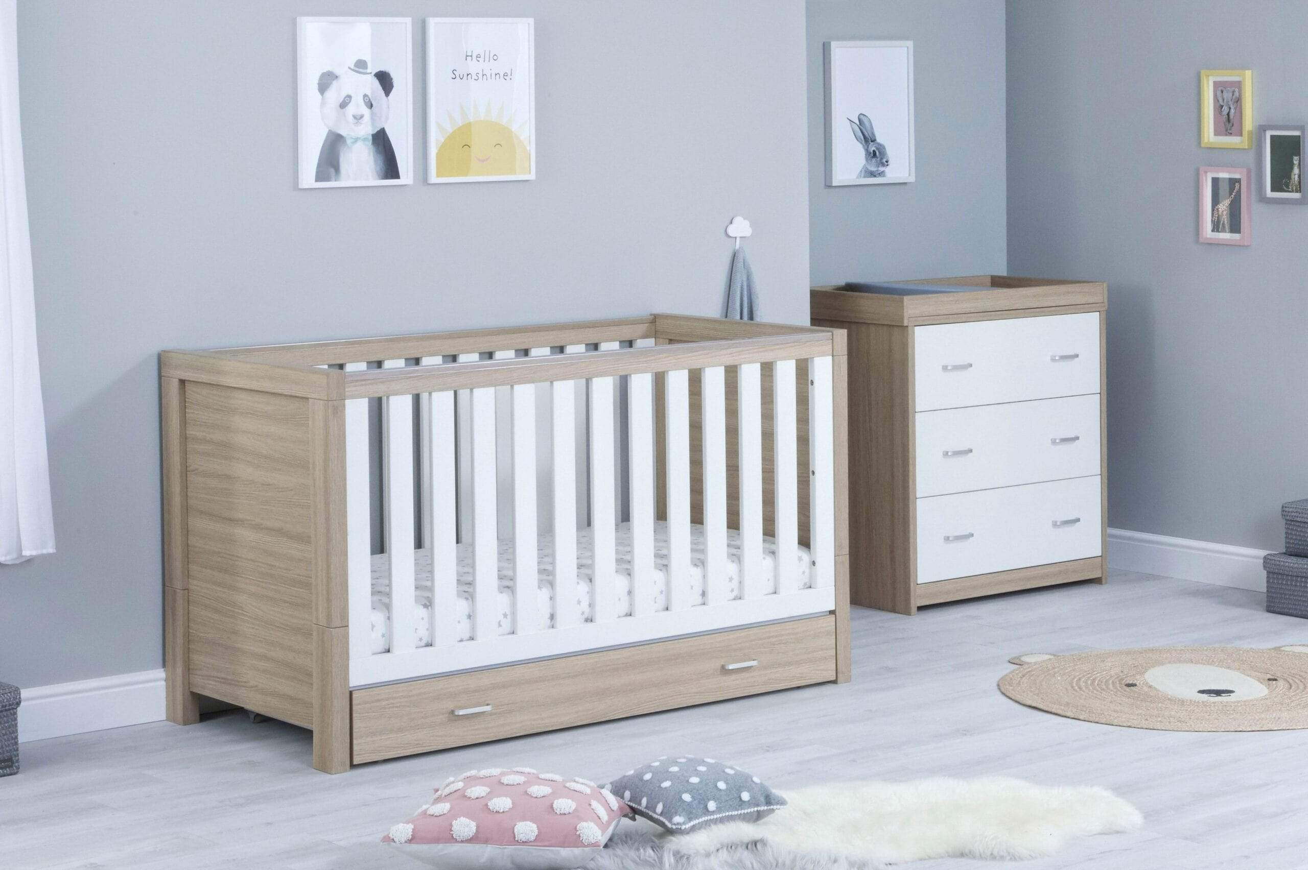 Babymore Luno 2 Piece Furniture Set with Drawer - White Oak - Image 3