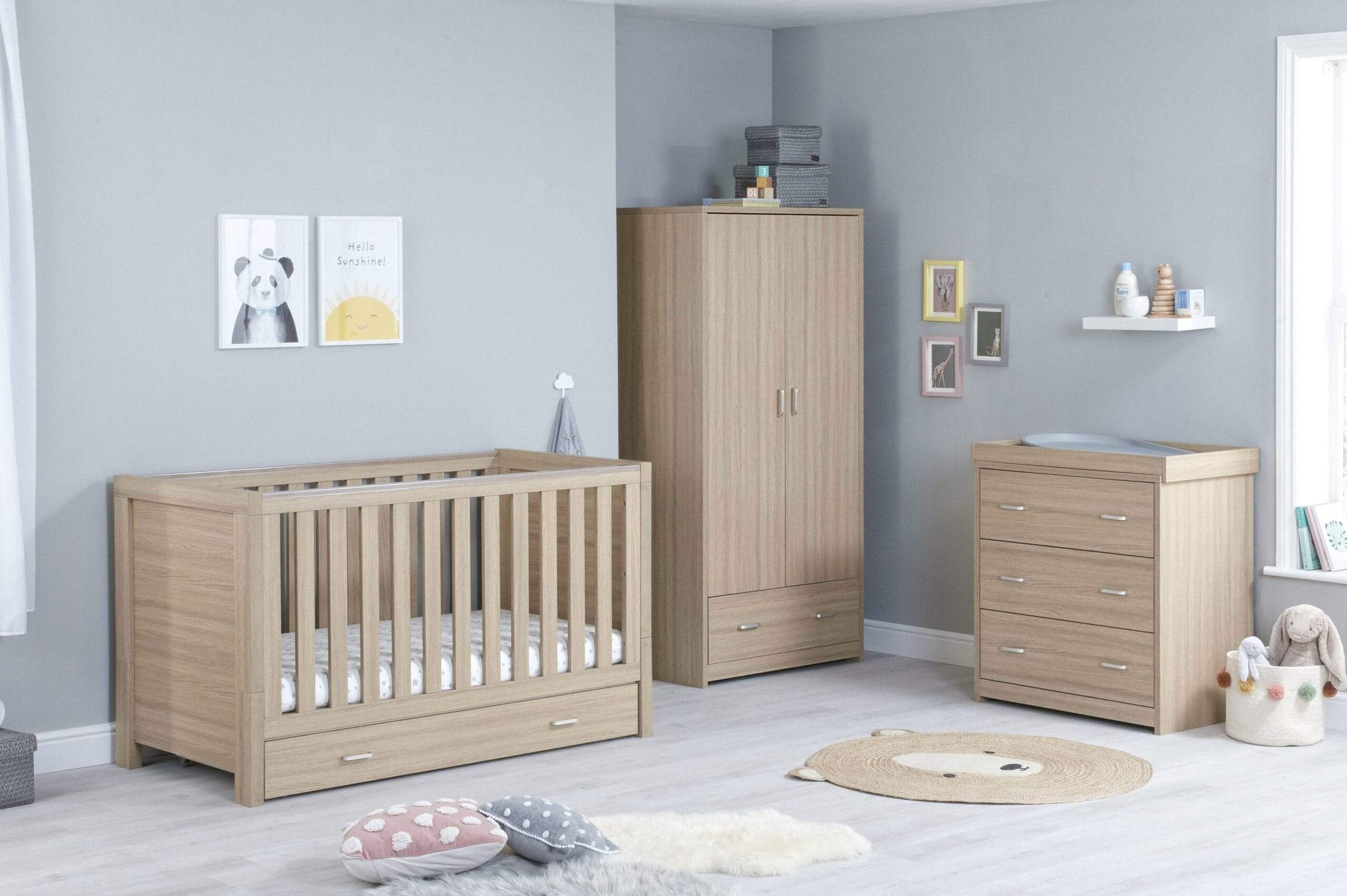 Babymore Luno 3 Piece Furniture Set with Drawer - Oak - Image 3