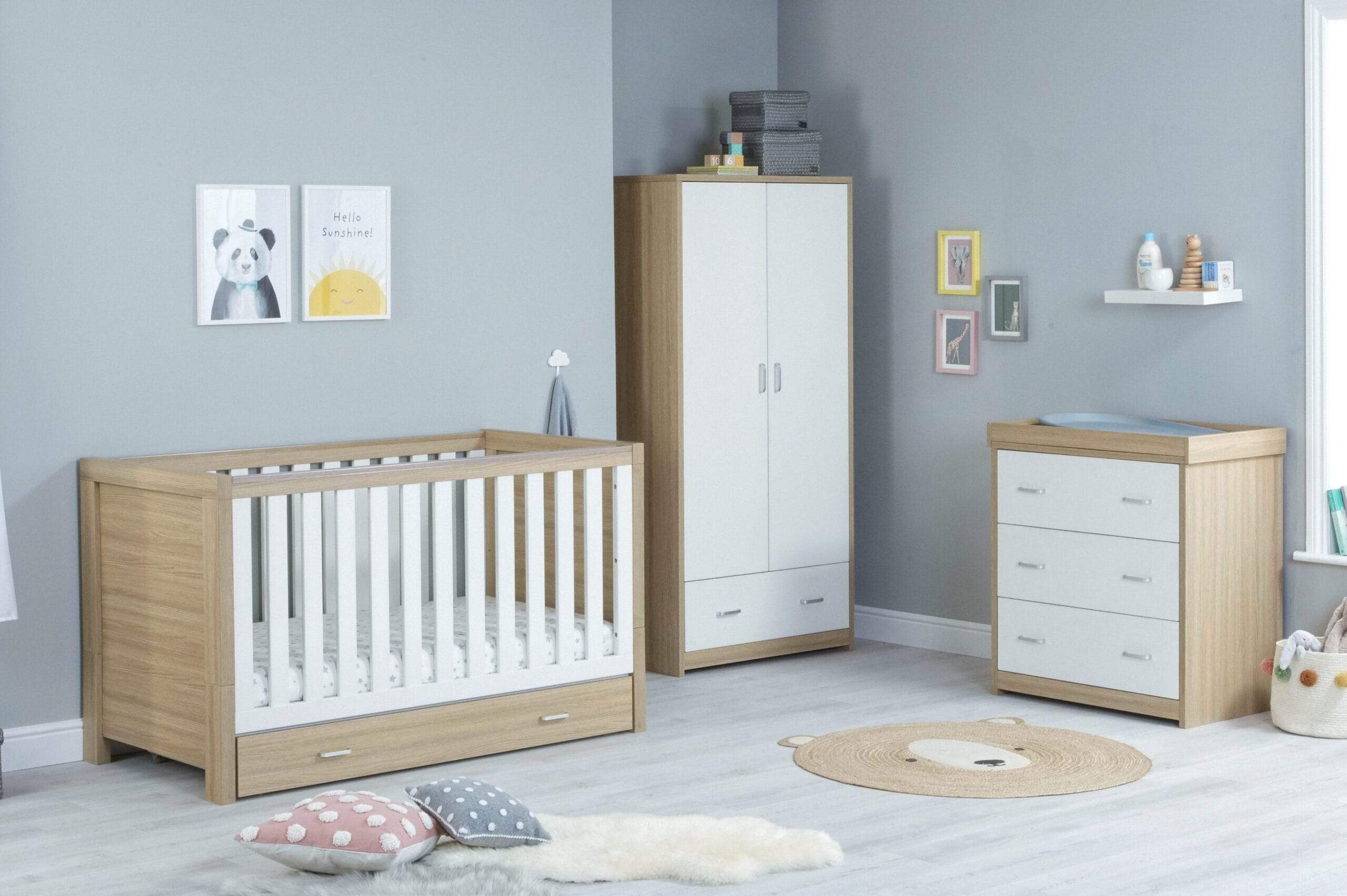 Babymore Luno 3 Piece Furniture Set with Drawer - White Oak - Image 3