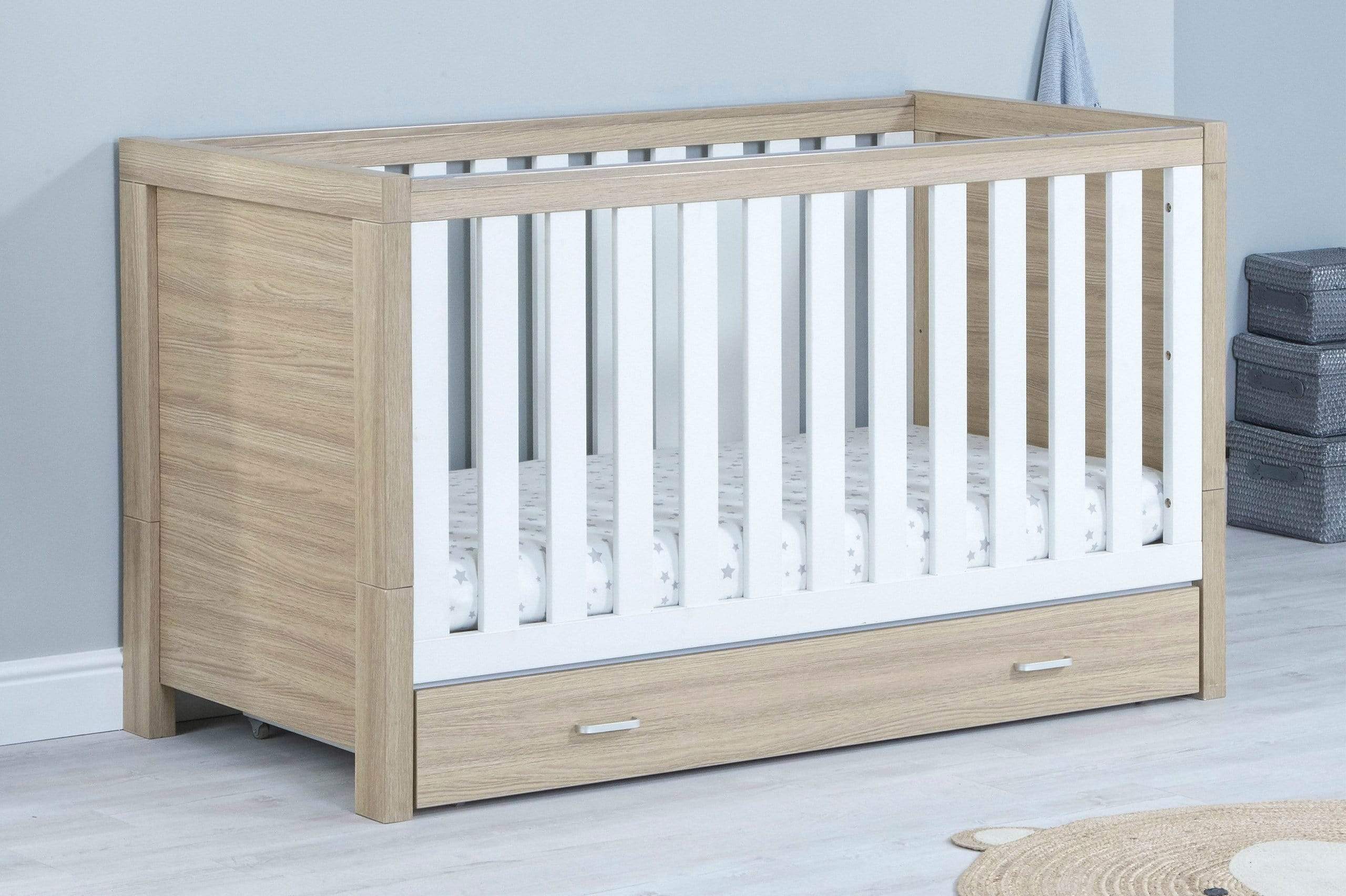 Babymore Luno 3 Piece Furniture Set with Drawer - White Oak - Image 4