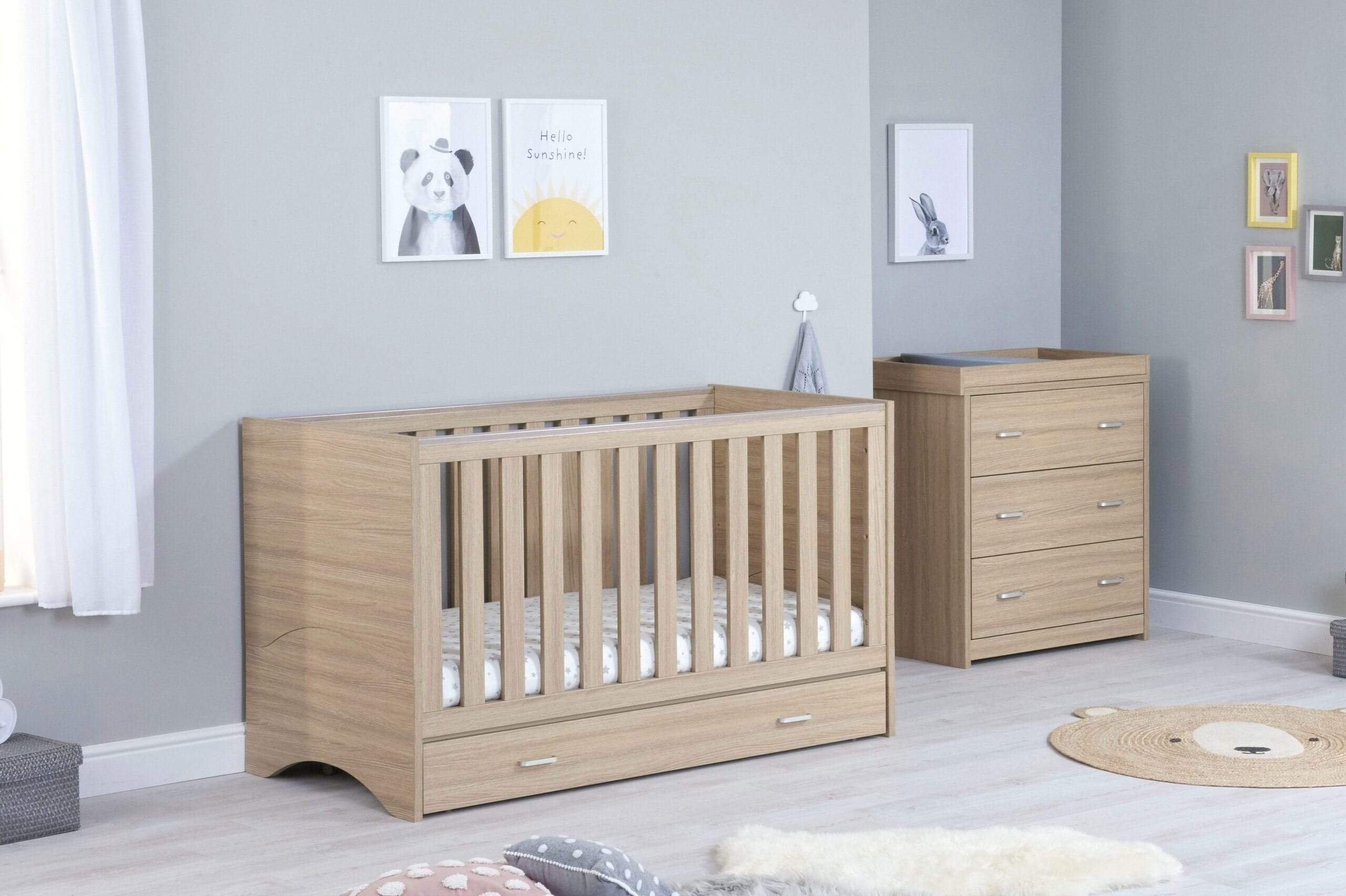 Babymore Veni 2 Piece Furniture Set with Drawer - Oak - Image 3