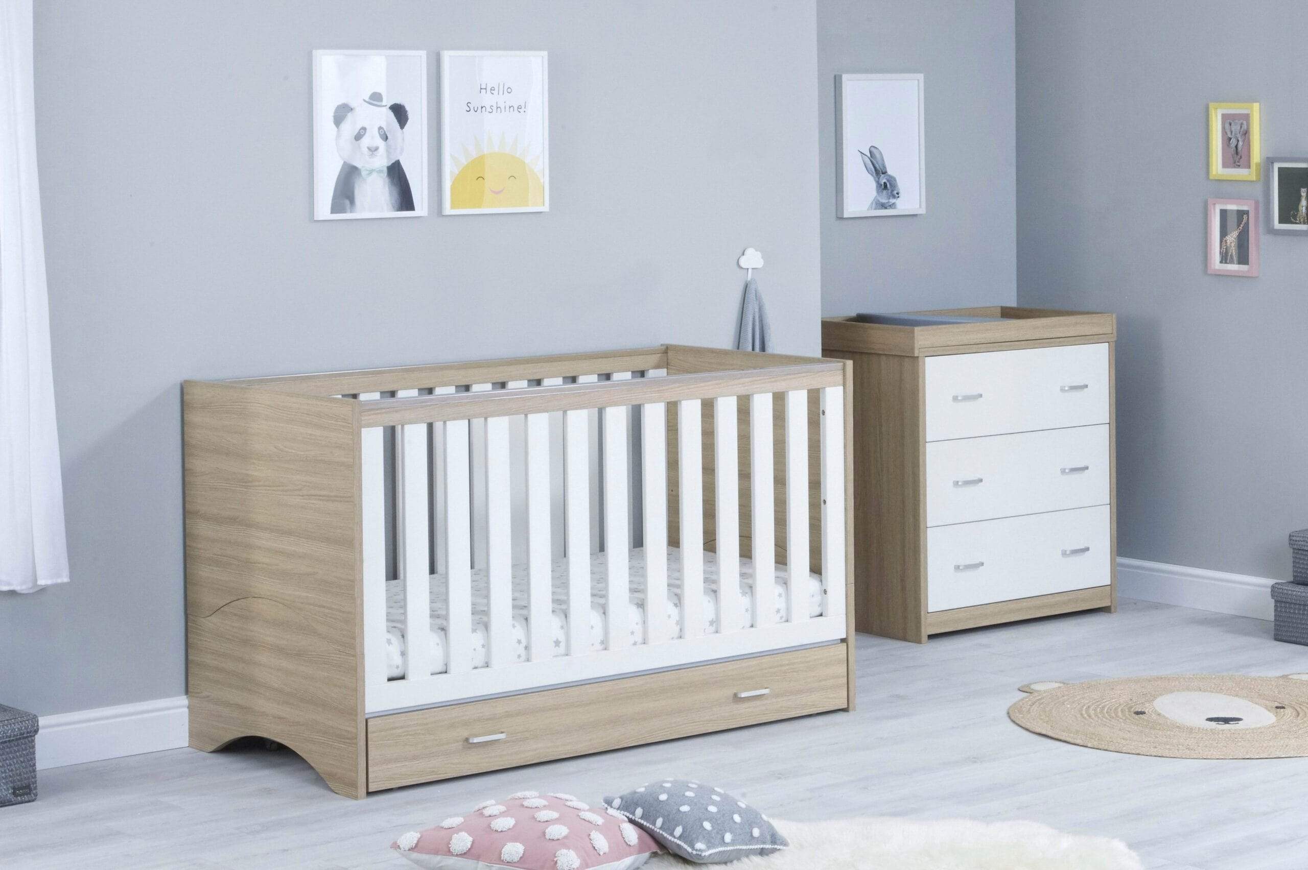 Babymore Veni 2 Piece Furniture Set with Drawer - White Oak - Image 3
