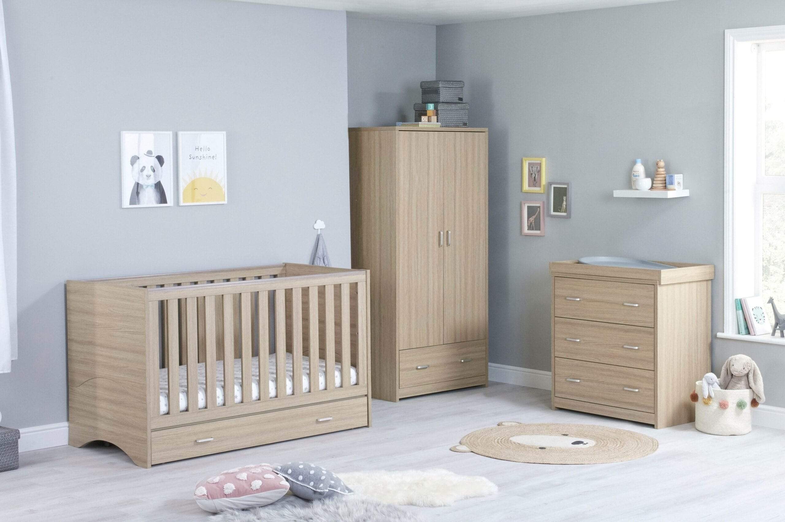 Babymore Veni 3 Piece Furniture Set with Drawer - Oak - Image 3
