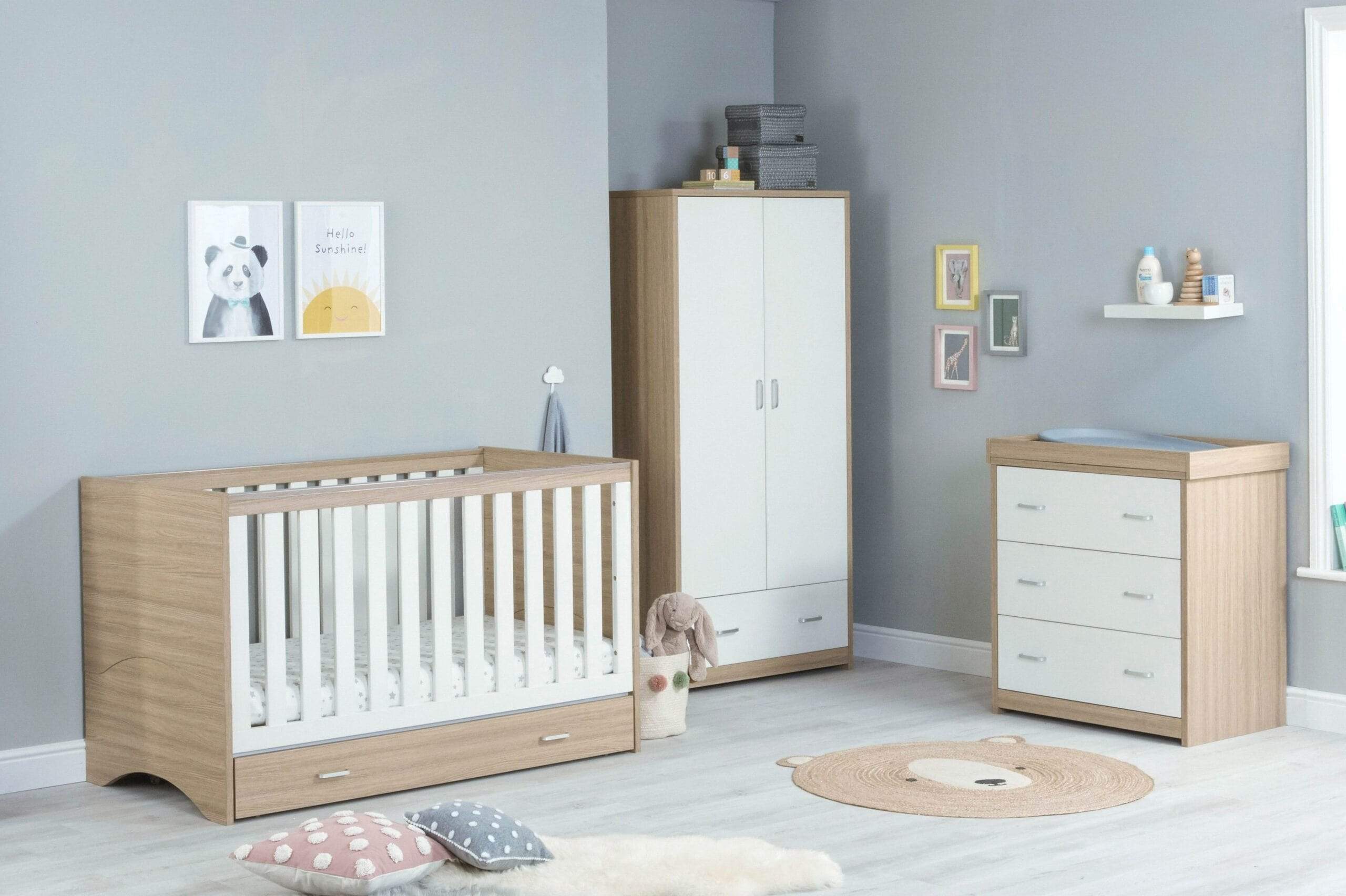 Babymore Veni 3 Piece Furniture Set with Drawer - White Oak - Image 3