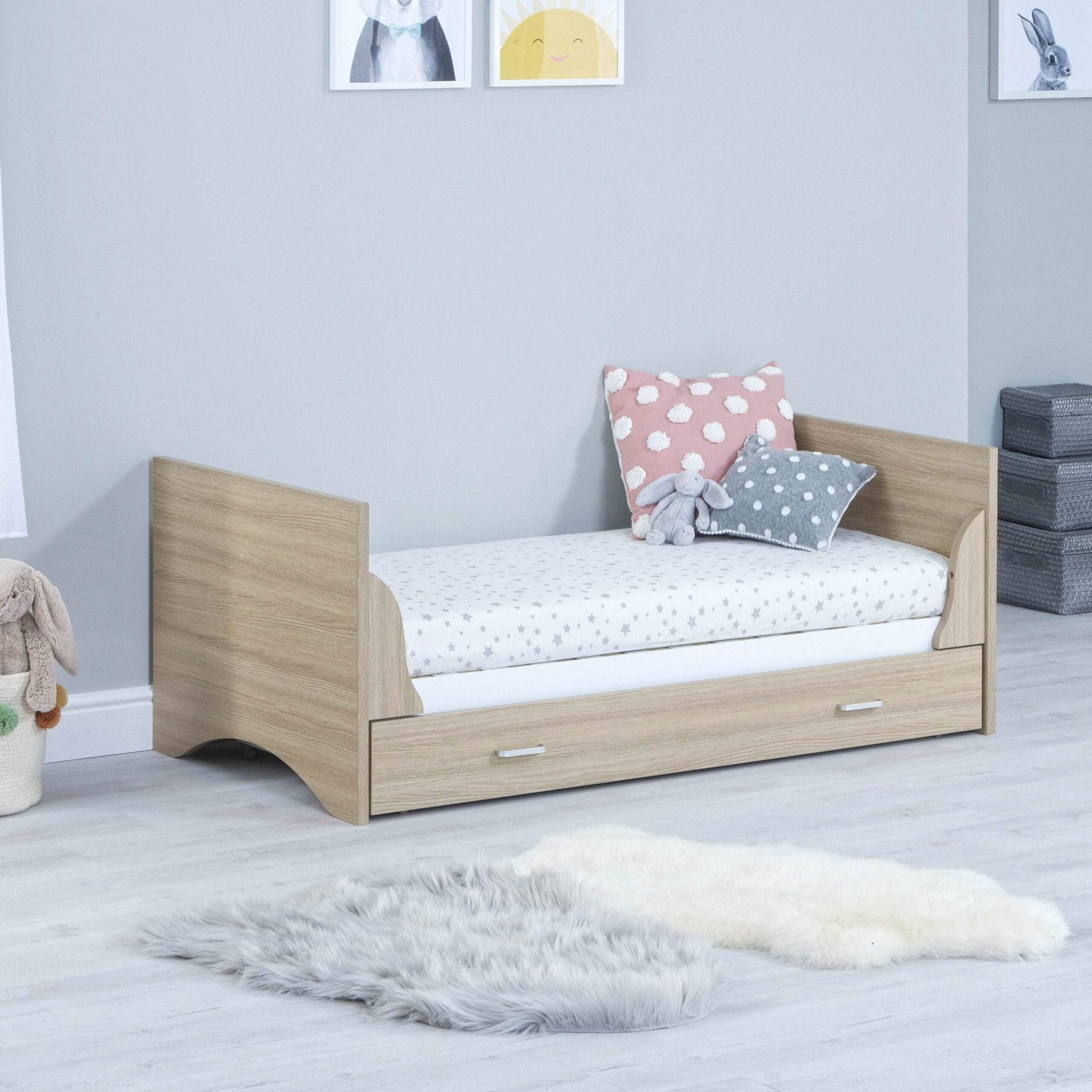 Babymore Veni Cot Bed With Drawer - White Oak - Image 3
