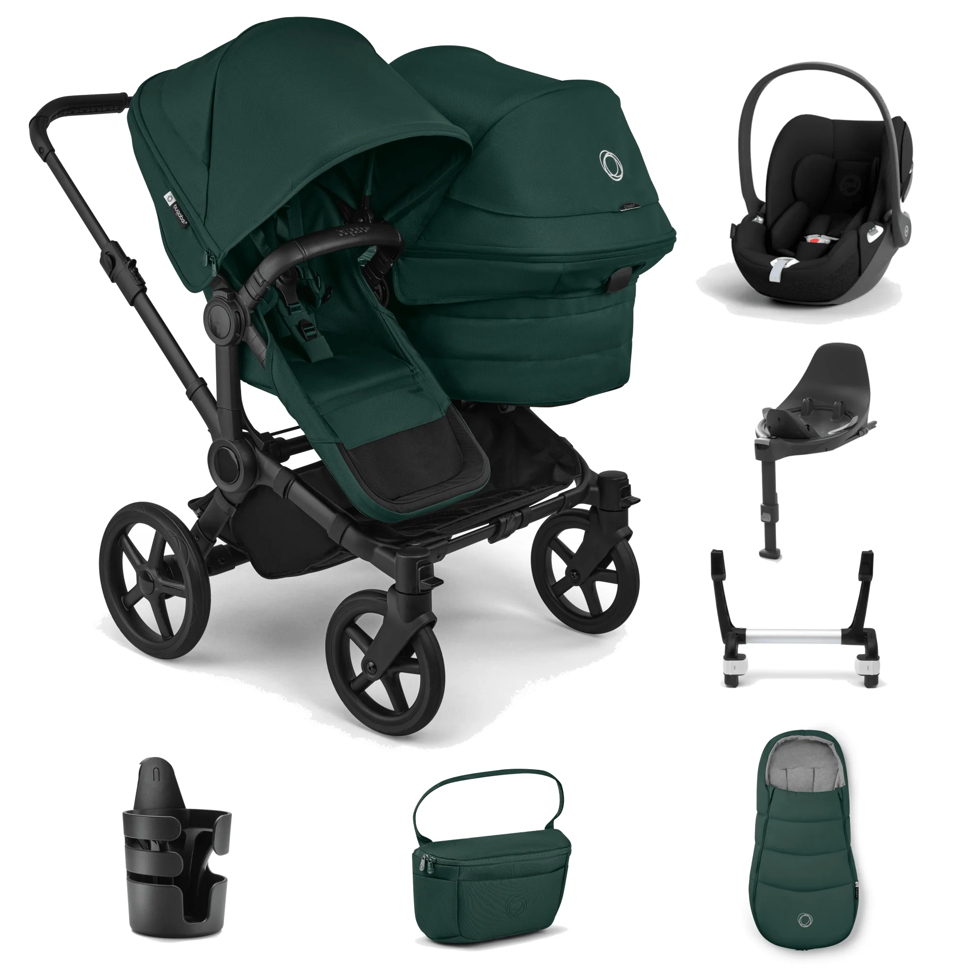 Bugaboo Donkey 6 Duo Ultimate (Cloud T) Travel System - Black/ Fern Green/ Fern Green