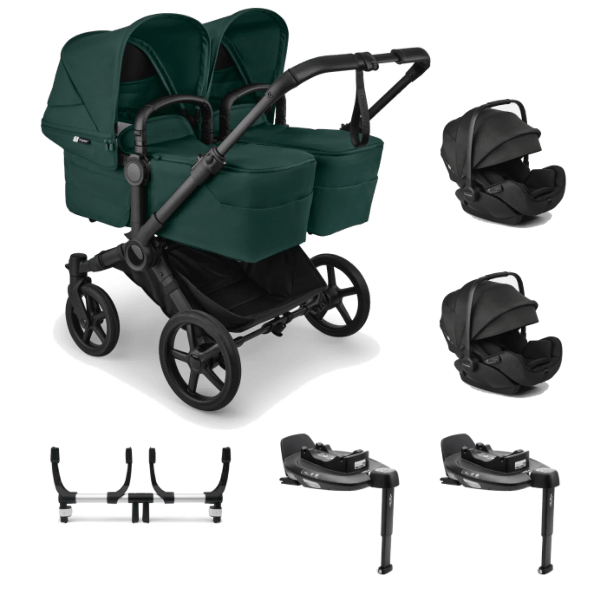 Bugaboo Donkey 6 Twin (Otter by Nuna) travel System - Black/ Fern Green/ Fern Green