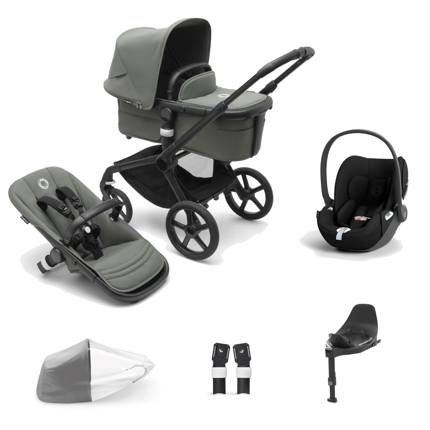 Bugaboo Fox 5, Cloud T and Base Travel System - Black/Forest Green