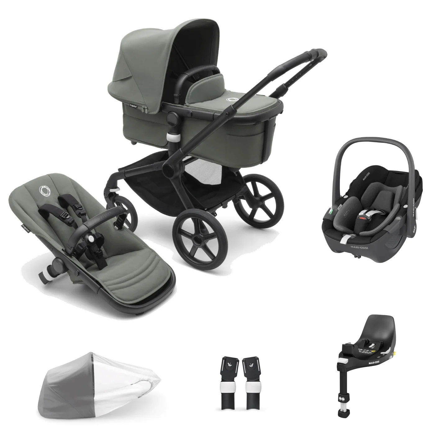 Bugaboo Fox 5, Pebble 360 and Base Travel System - Black/Forest Green