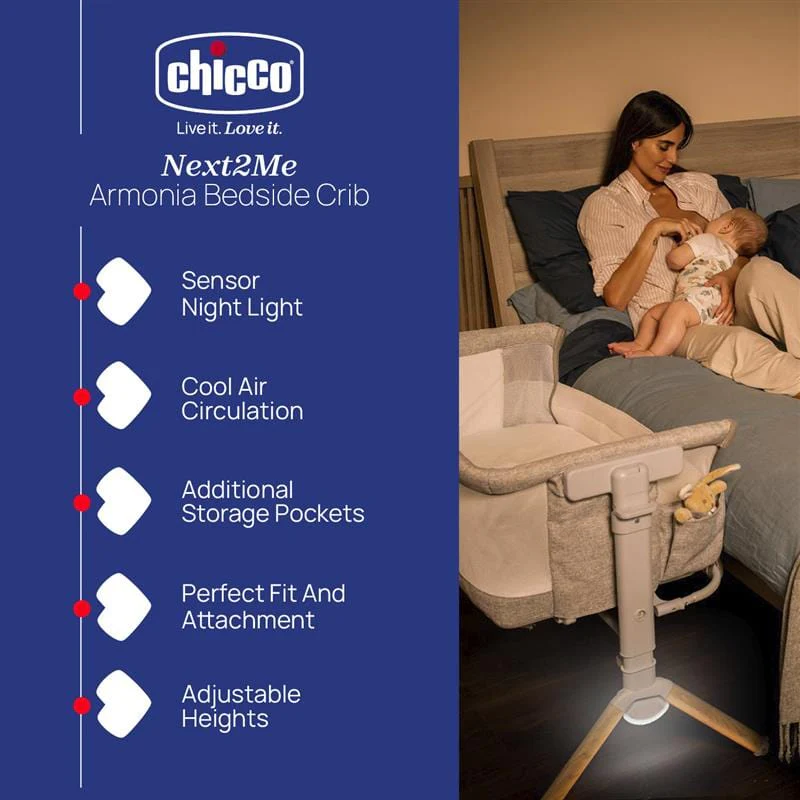Chicco Next2Me Armonia Bedside Crib (with Motion Sensor Light) - Scandinavian - Image 2