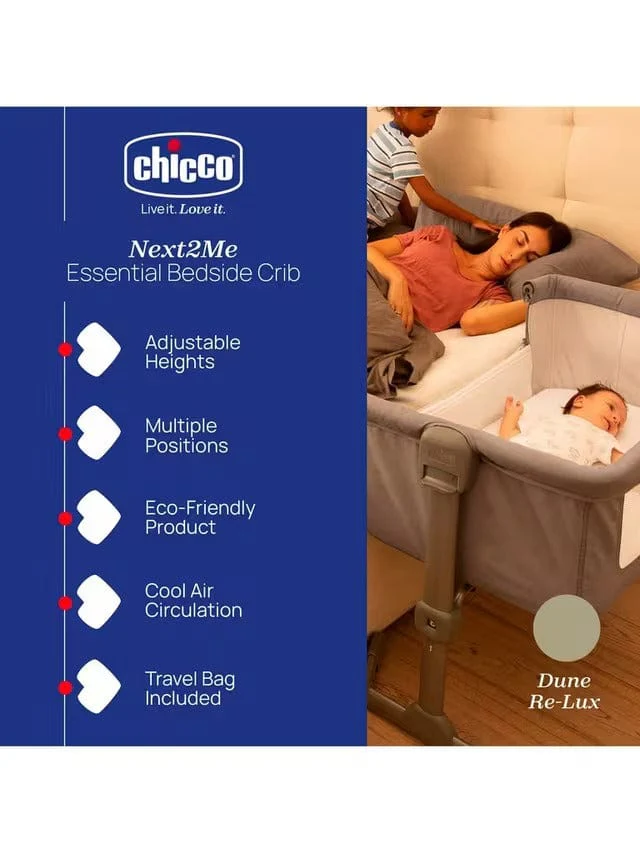 Chicco Next2Me Essential Bedside Crib - Dune Re-Lux - Image 2
