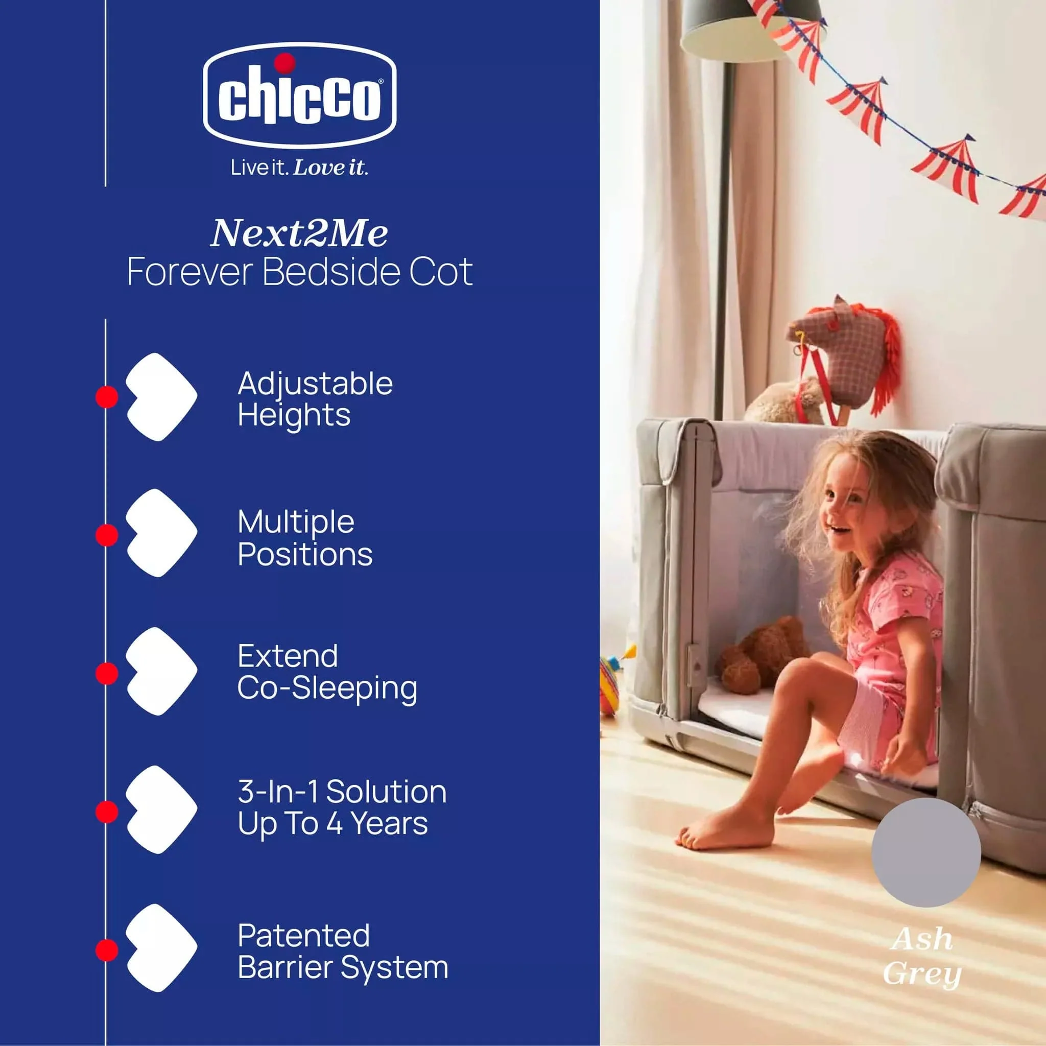Chicco Next2Me Forever Crib/Cot - Ash Grey - Image 2