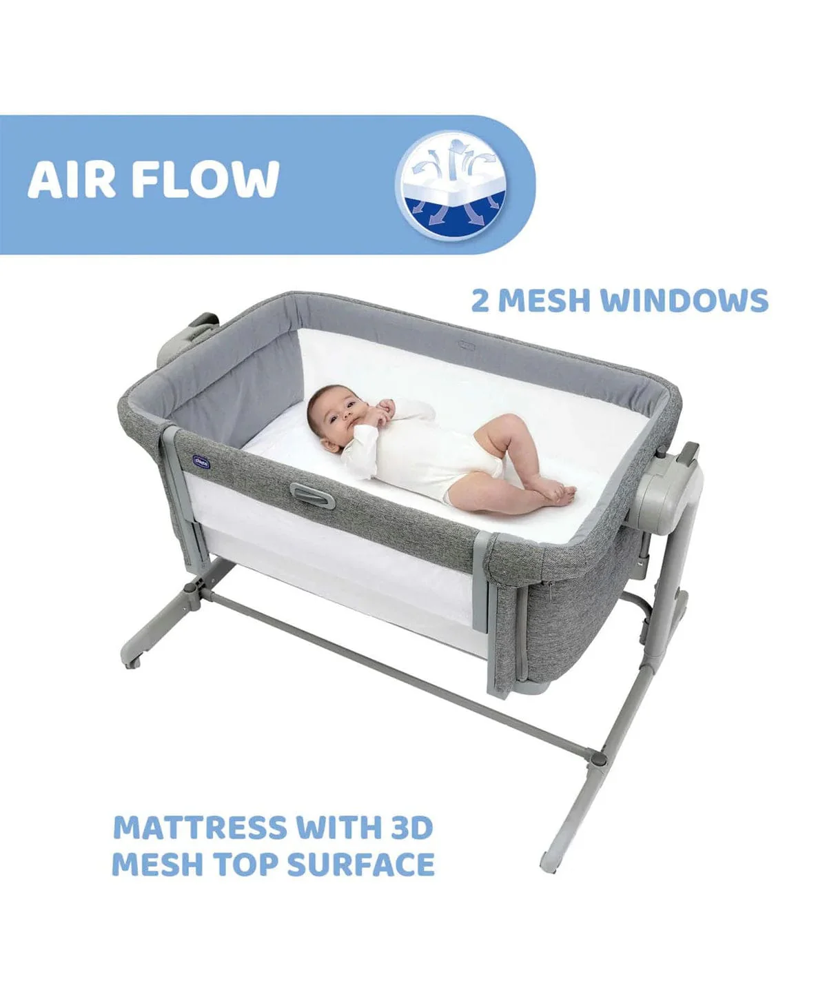 Chicco Next2Me Magic Evo Bedside Crib - Dark Grey - Image 4