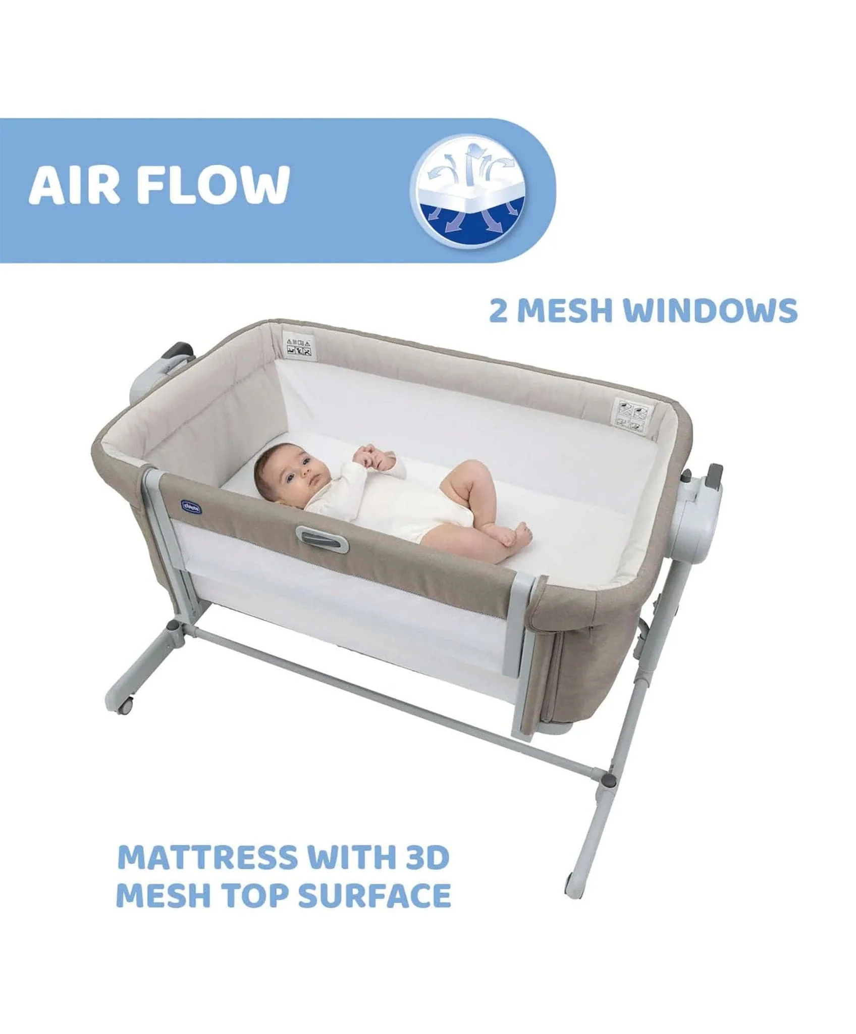 Chicco Next2Me Magic Evo Bedside Crib - Desert Taupe - Image 3