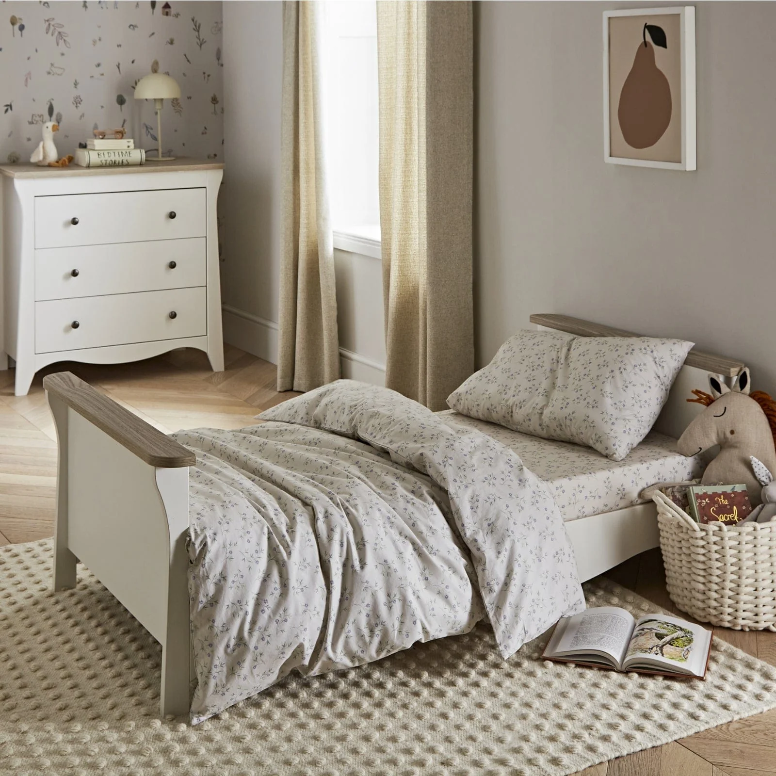 Cuddleco Clara 2 Piece Set 3 Drawer Dresser and Cot Bed - White Ash - Image 5