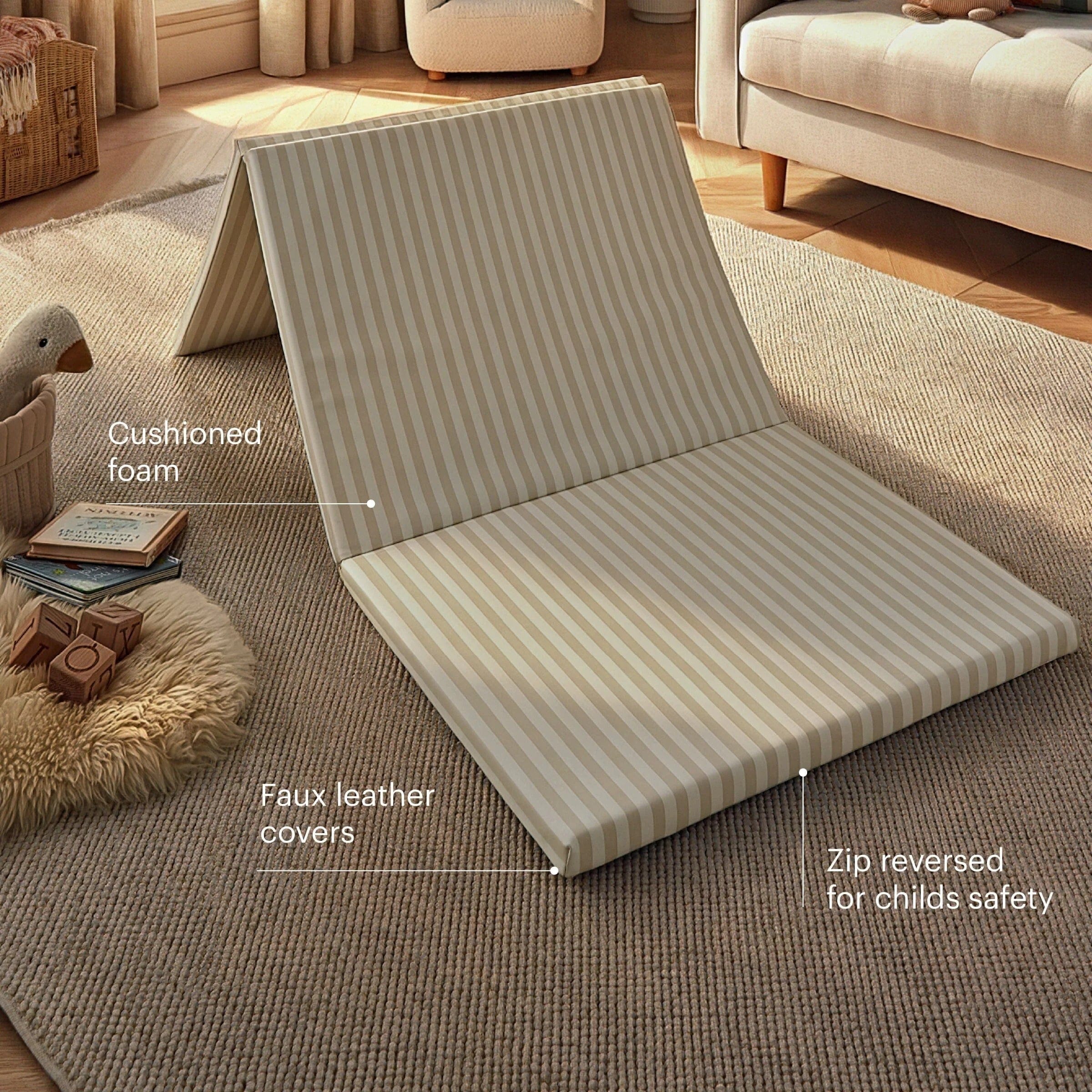 CuddleCo Soft Play 3-Fold Tumble Mat - Cookie Stripe - Image 4