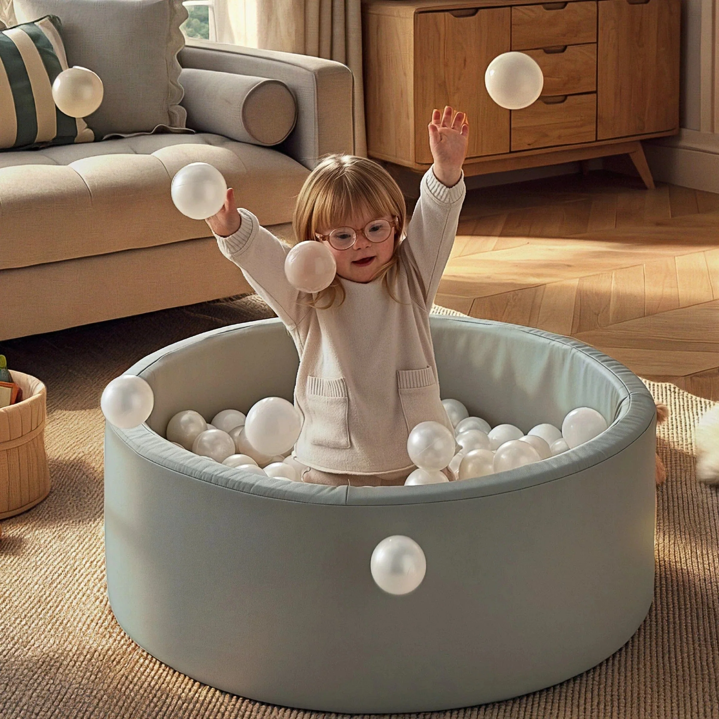 CuddleCo Soft Play Ball Pit with Balls - Sea Salt - Image 2