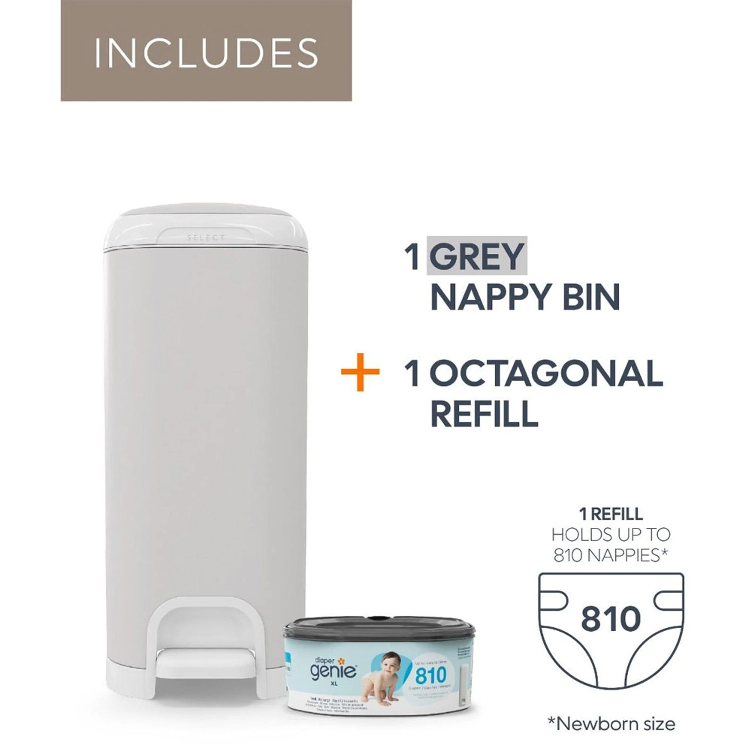 Diaper Genie Select Nappy Bin (Inc. 1 Jumbo Refill) - Stone Grey - Image 3
