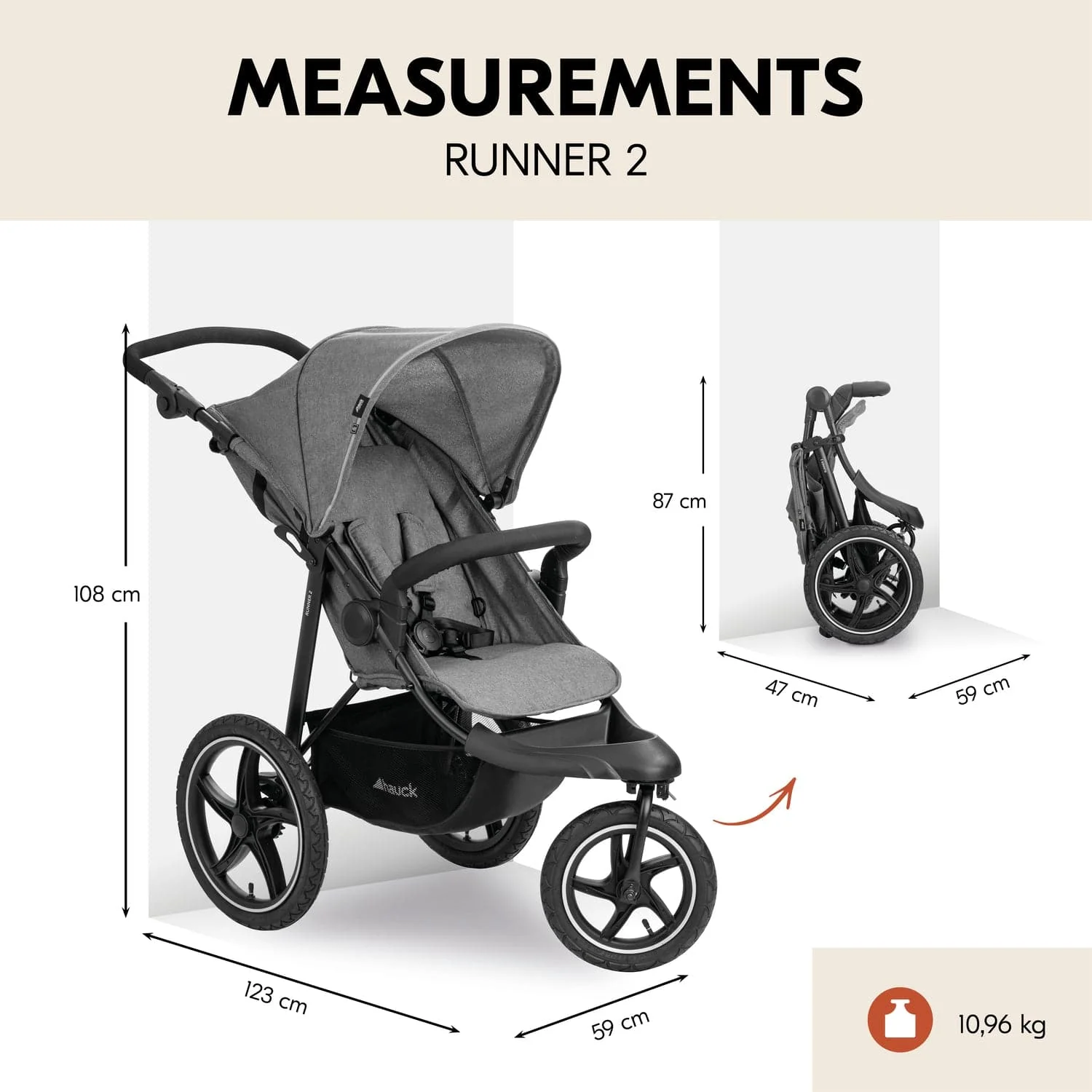 Hauck Runner 2 Pushchair - Melange Grey - Image 17