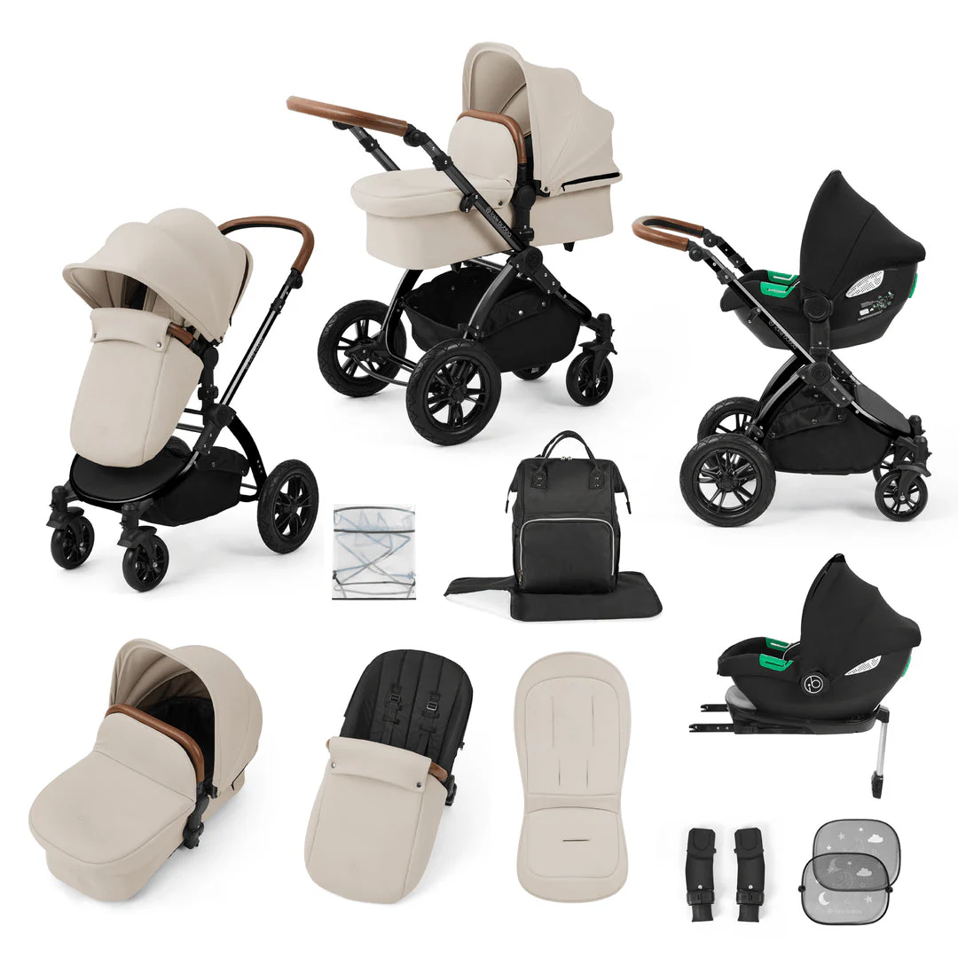 IcIckle Bubba Stomp Luxe 12 Piece Travel System with i-Size Cirrus Car Seat & ISOFIX Base - Black / Stone / Tan
