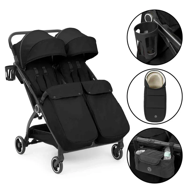 Ickle Bubba Aries Double Prime Autofold Stroller - Black