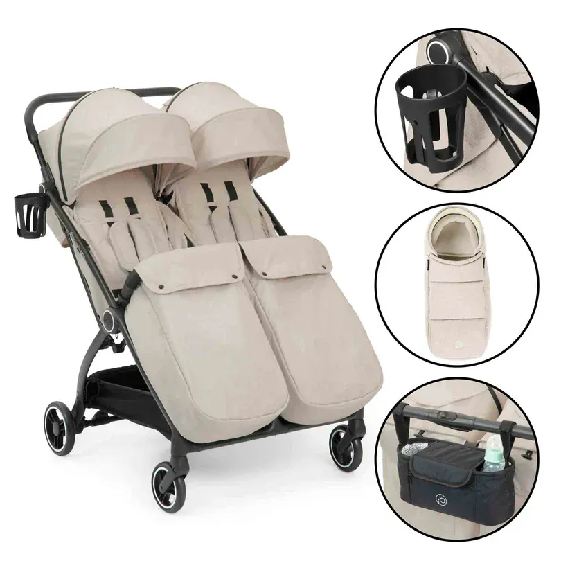 Ickle Bubba Aries Double Prime Autofold Stroller - Stone