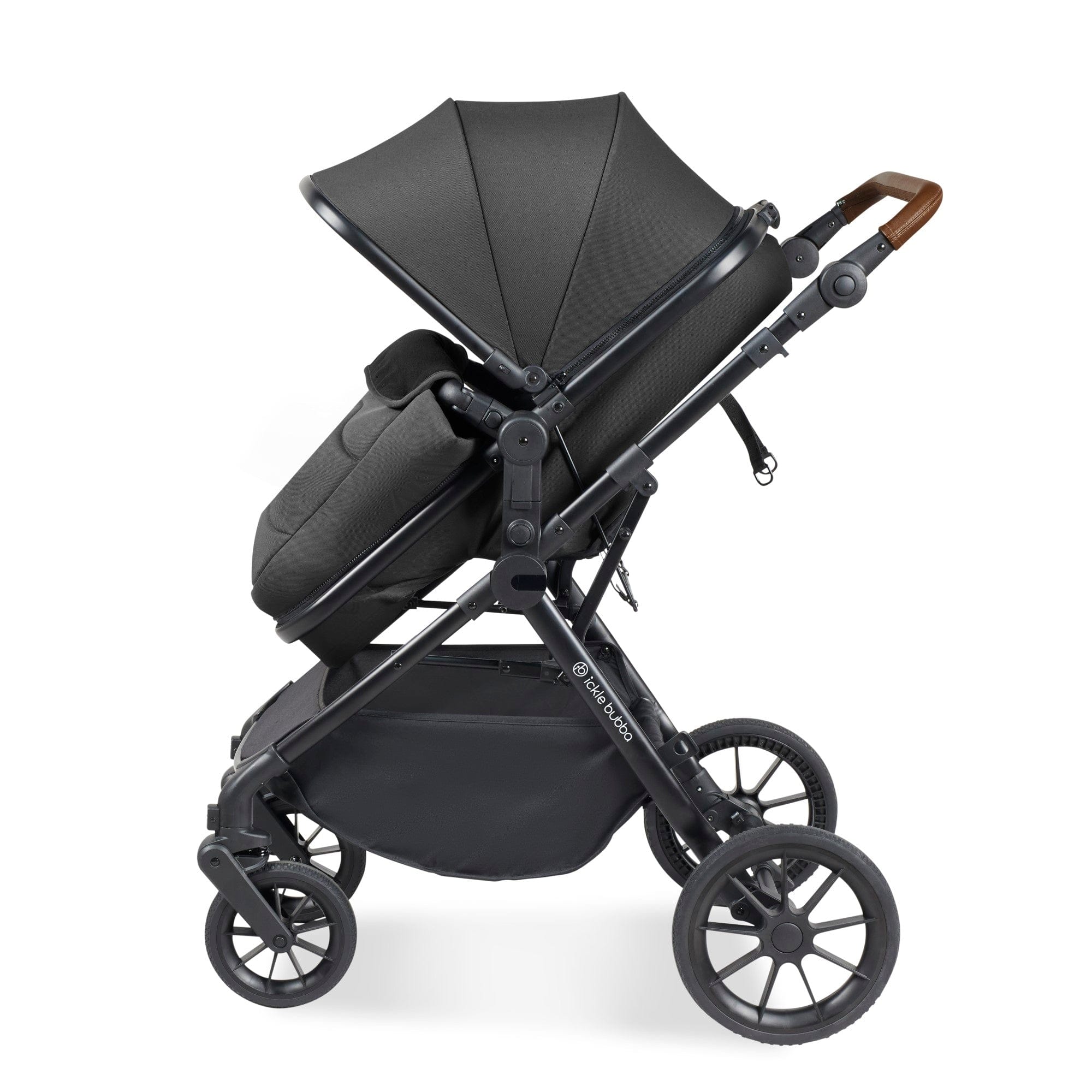 Ickle Bubba Cosmo 6 Piece Pram - Black / Graphite Grey / Tan - Image 8