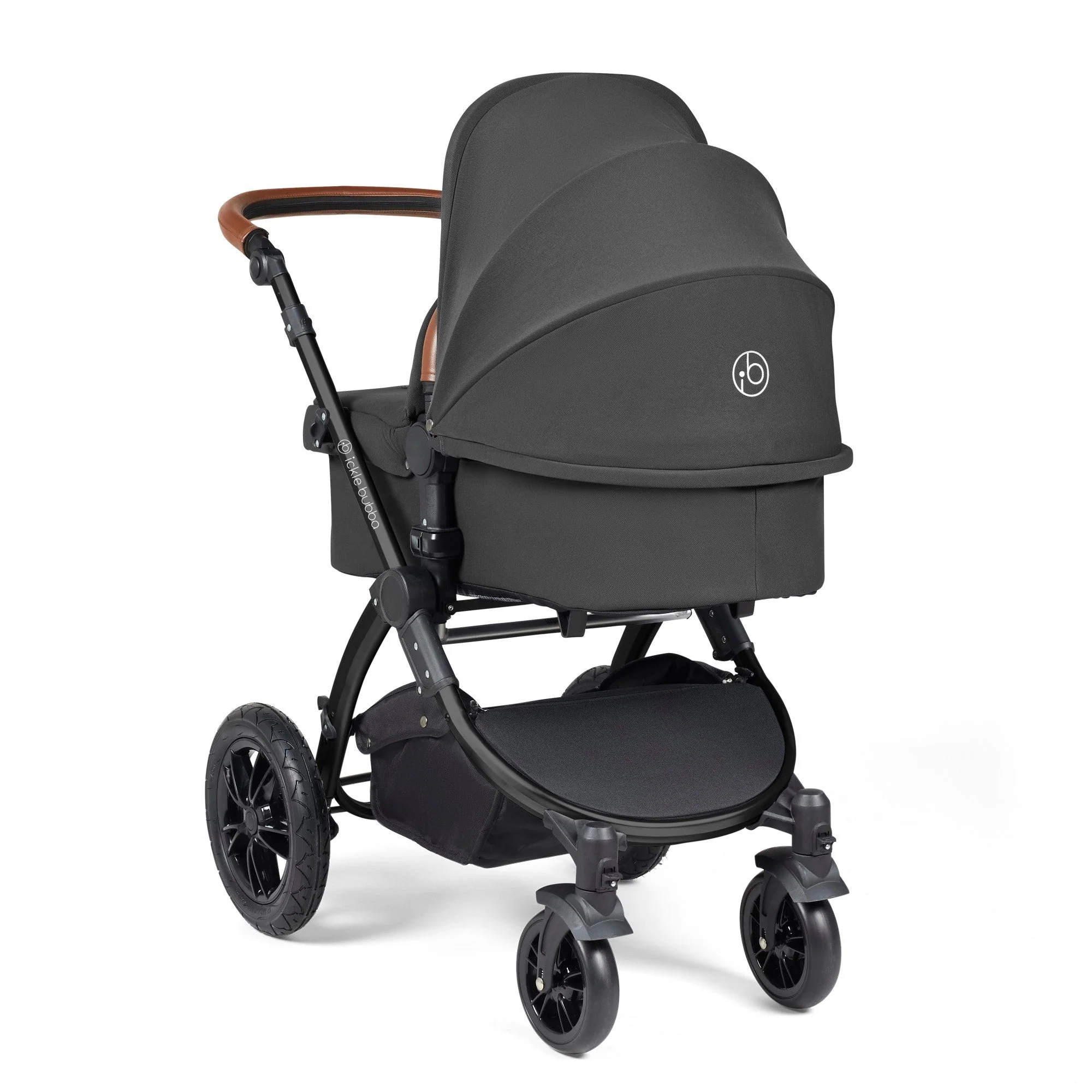 Ickle Bubba Stomp Luxe 12 Piece Travel system with i-Size Nimbus Car Seat & Spin ISOFIX Base - Black / Charcoal Grey / Tan - Image 4