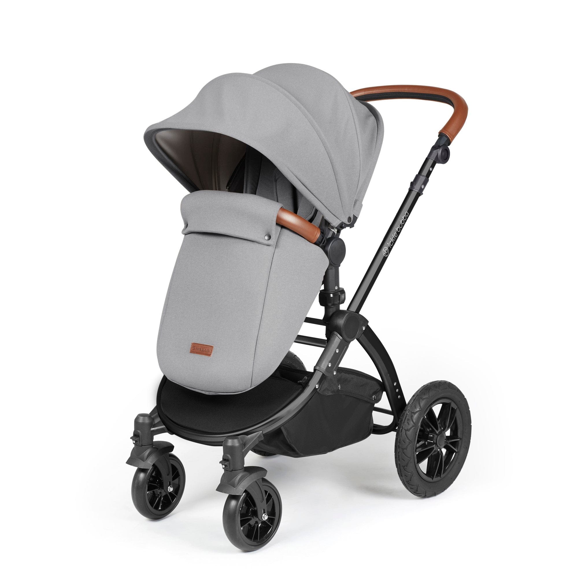 Ickle Bubba Stomp Luxe 12 Piece Travel System with i-Size Nimbus Car Seat & Spin ISOFIX Base - Black / Pearl Grey / Tan - Image 6