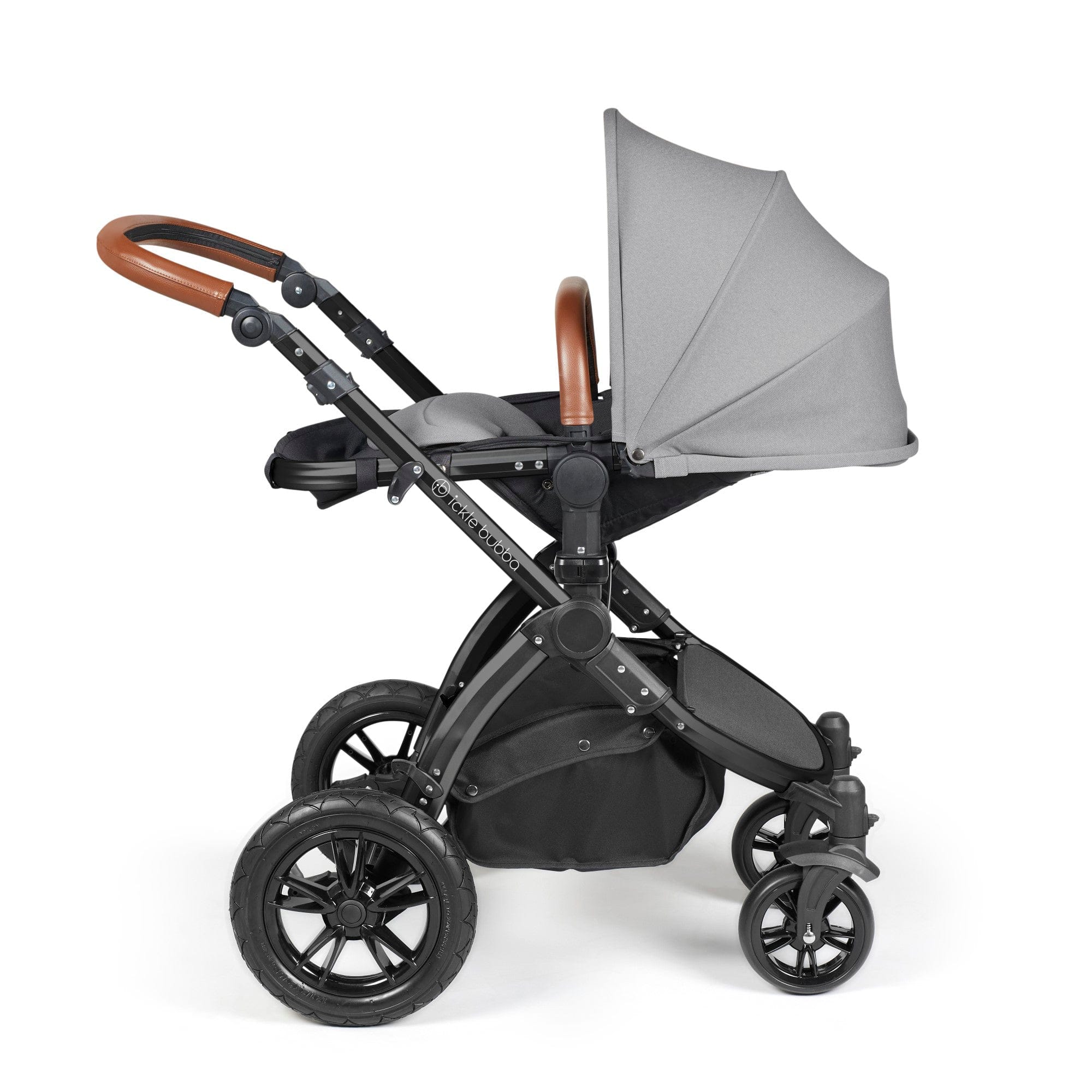 Ickle Bubba Stomp Luxe 12 Piece Travel System with i-Size Nimbus Car Seat & Spin ISOFIX Base - Black / Pearl Grey / Tan - Image 8