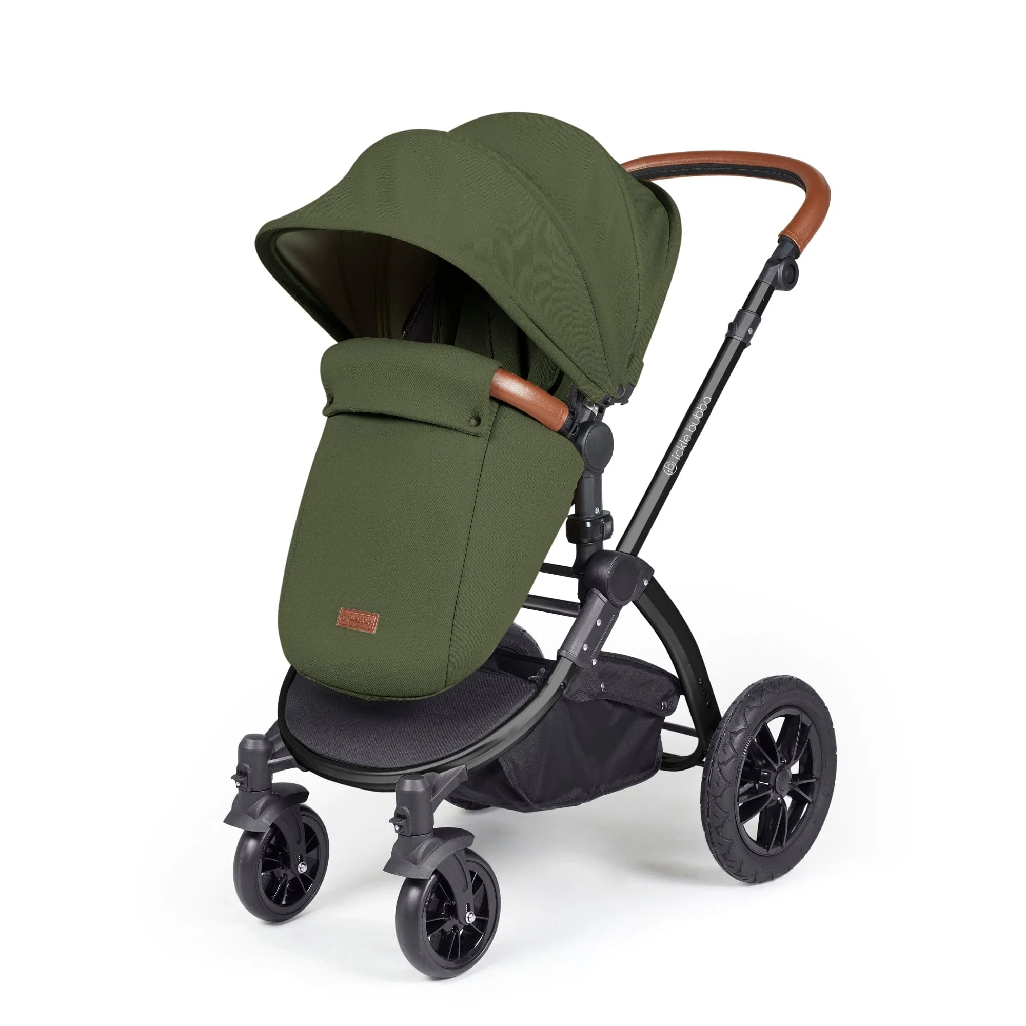 Ickle Bubba Stomp Luxe 12 Piece Travel System with i-Size Nimbus Car Seat & Spin ISOFIX Base - Black / Woodland / Tan - Image 6