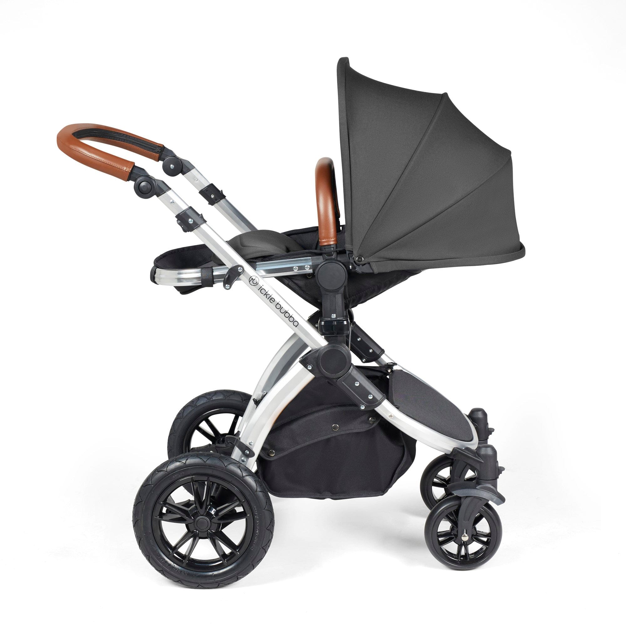 Ickle Bubba Stomp Luxe 12 Piece Travel System with i-Size Nimbus Car Seat & Spin ISOFIX Base - Silver / Charcoal Grey / Tan - Image 8