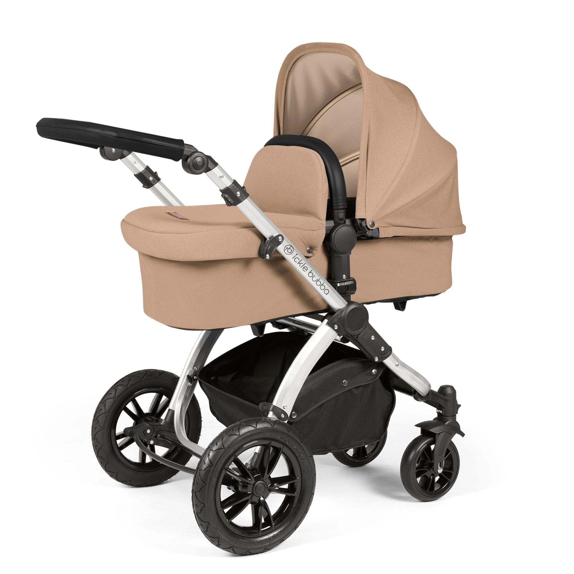 Ickle Bubba Stomp Luxe 12 Piece Travel System with i-Size Nimbus Car Seat & Spin ISOFIX Base - Silver / Desert / Black - Image 2