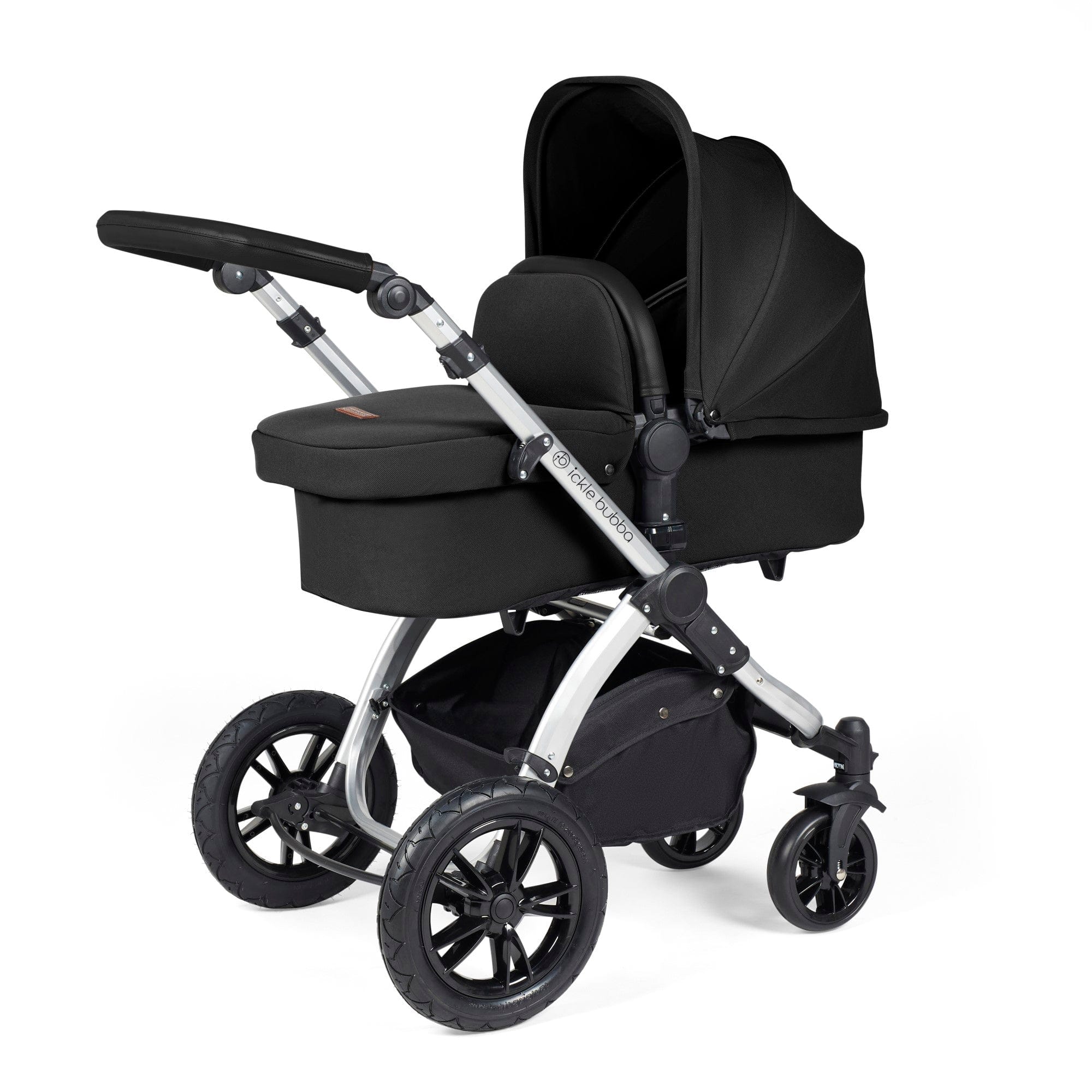 Ickle Bubba Stomp Luxe 12 Piece Travel System with i-Size Nimbus Car Seat & Spin ISOFIX Base - Silver / Midnight / Black - Image 2