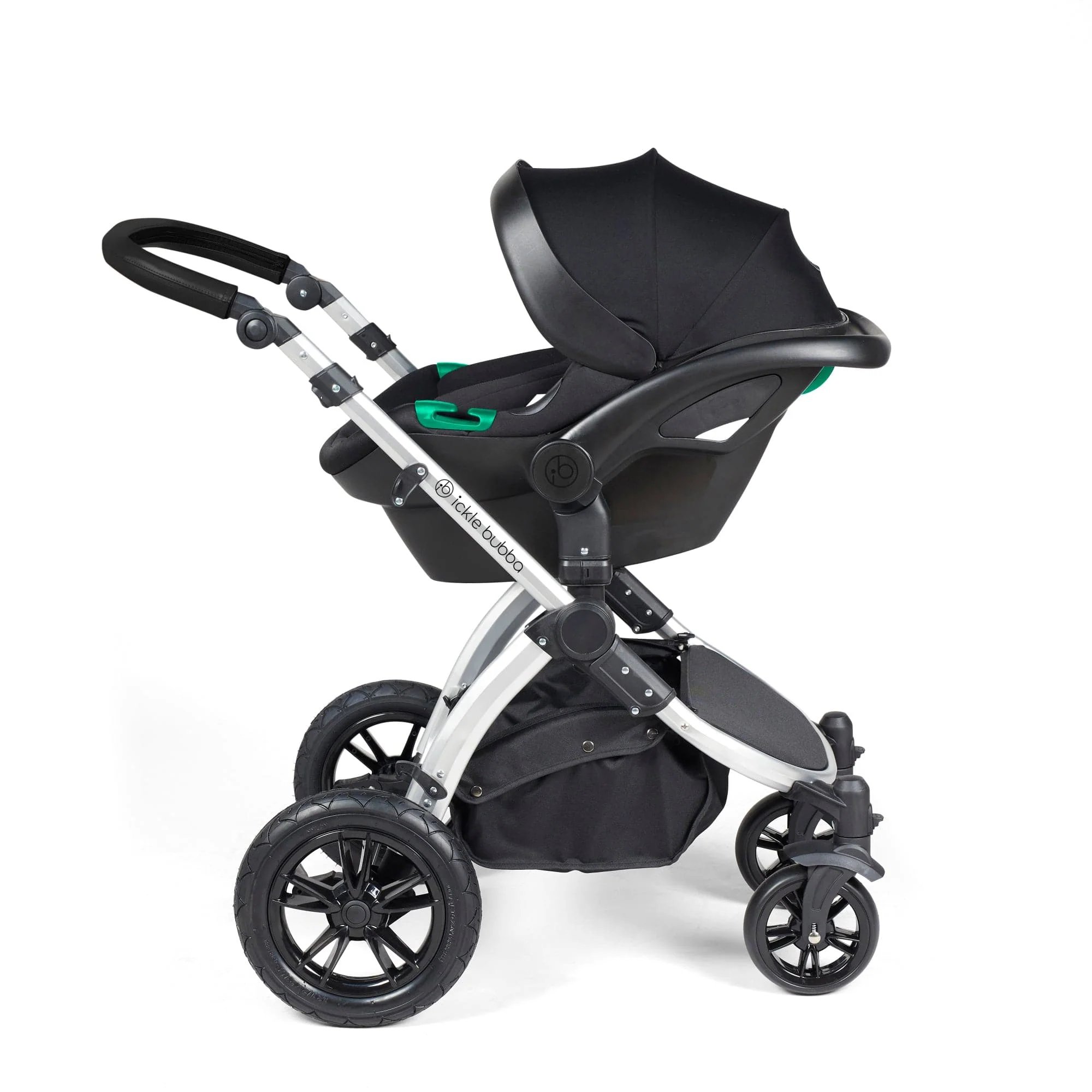Ickle Bubba Stomp Luxe 12 Piece Travel System with i-Size Nimbus Car Seat & Spin ISOFIX Base - Silver / Midnight / Black - Image 9