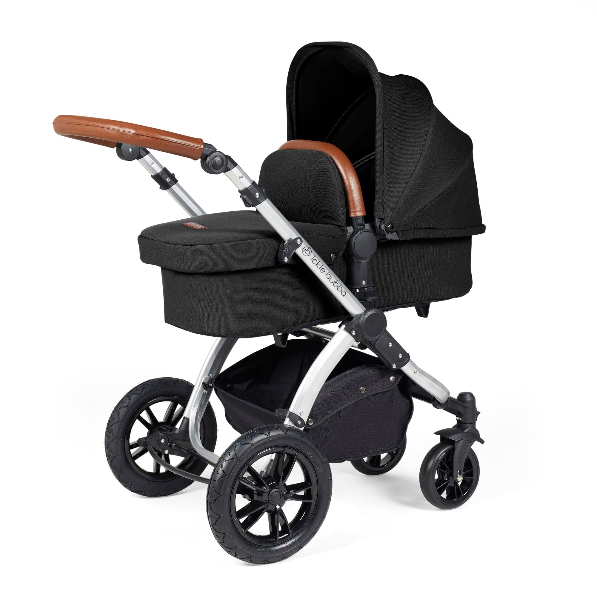 Ickle Bubba Stomp Luxe 12 Piece Travel System with i-Size Nimbus Car Seat & Spin ISOFIX Base - Silver / Midnight / Tan - Image 2