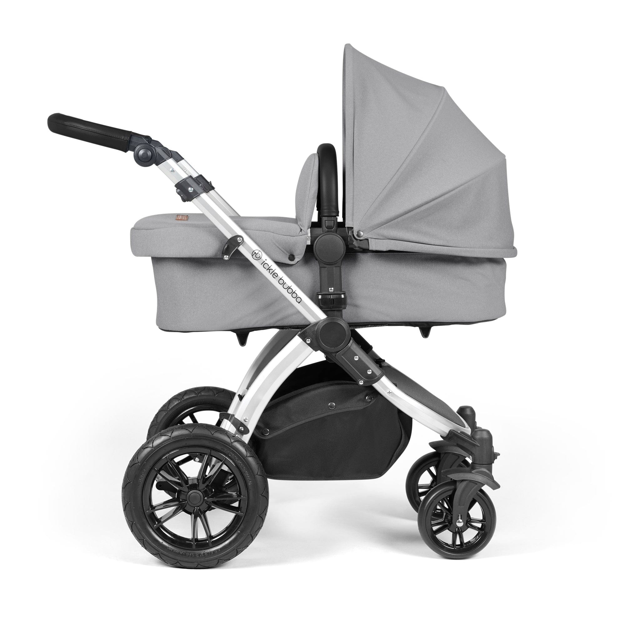 Ickle Bubba Stomp Luxe 12 Piece Travel System with i-Size Nimbus Car Seat & Spin ISOFIX Base - Silver / Pearl Grey / Black - Image 3