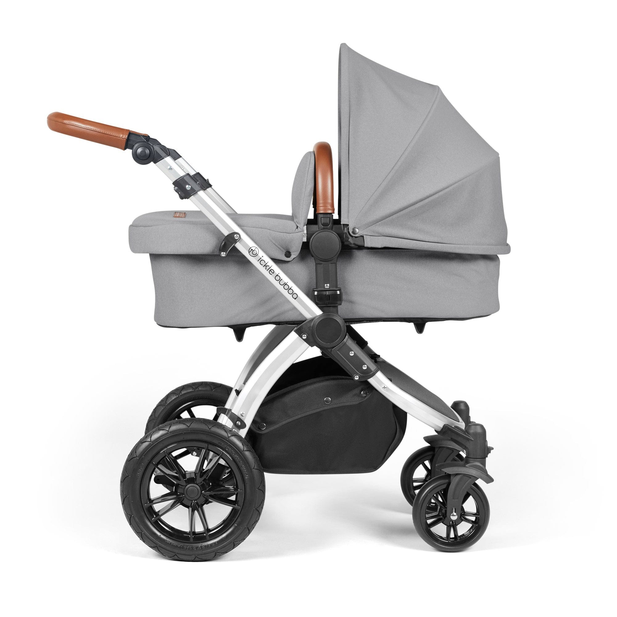 Ickle Bubba Stomp Luxe 12 Piece Travel System with i-Size Nimbus Car Seat & Spin ISOFIX Base - Silver / Pearl Grey / Tan - Image 3