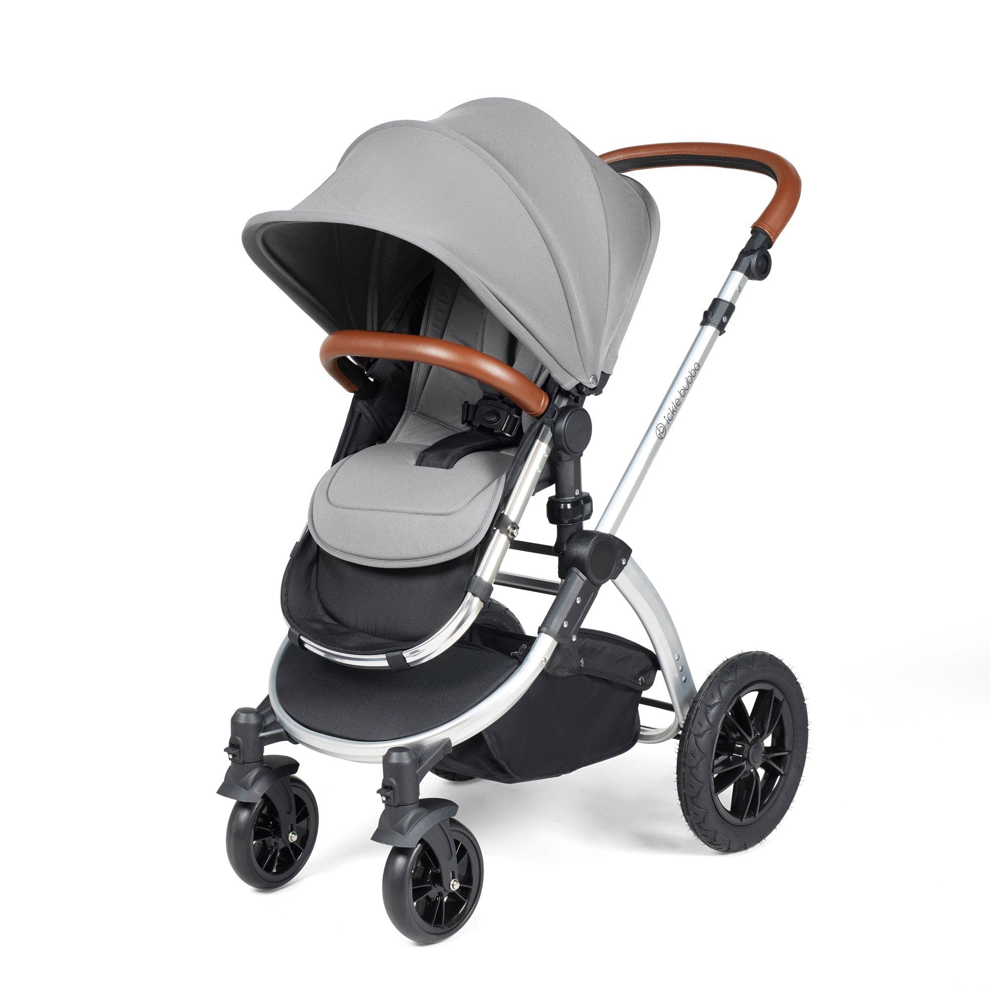 Ickle Bubba Stomp Luxe 12 Piece Travel System with i-Size Nimbus Car Seat & Spin ISOFIX Base - Silver / Pearl Grey / Tan - Image 5