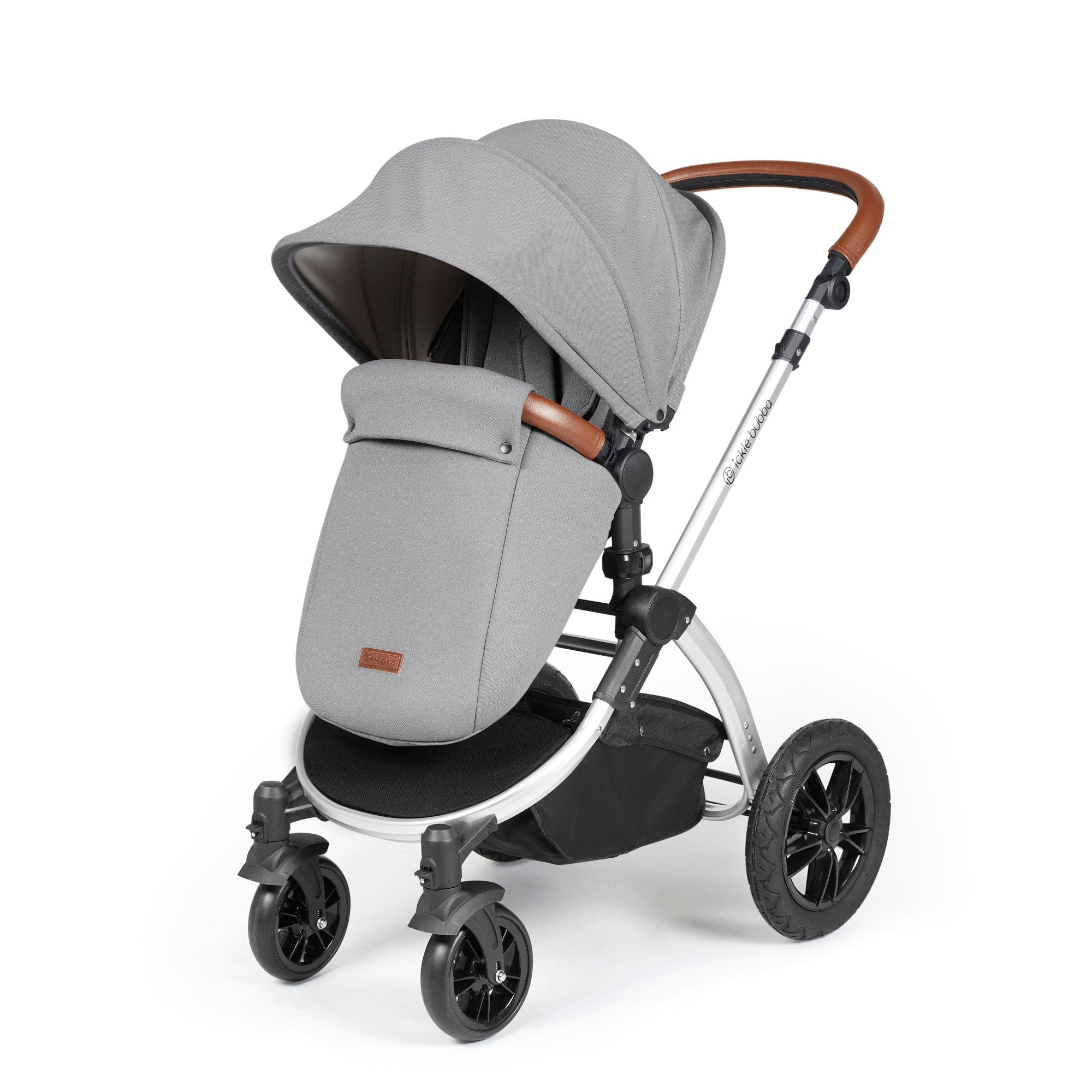 Ickle Bubba Stomp Luxe 12 Piece Travel System with i-Size Nimbus Car Seat & Spin ISOFIX Base - Silver / Pearl Grey / Tan - Image 6