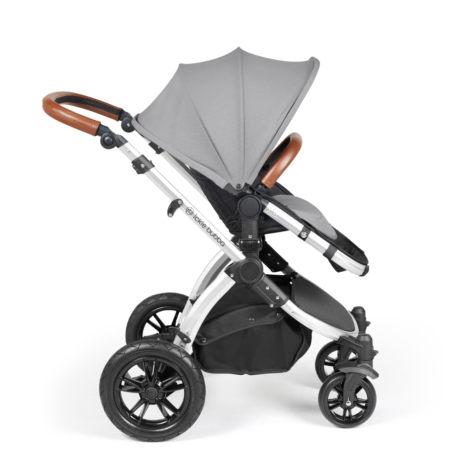 Ickle Bubba Stomp Luxe 12 Piece Travel System with i-Size Nimbus Car Seat & Spin ISOFIX Base - Silver / Pearl Grey / Tan - Image 7