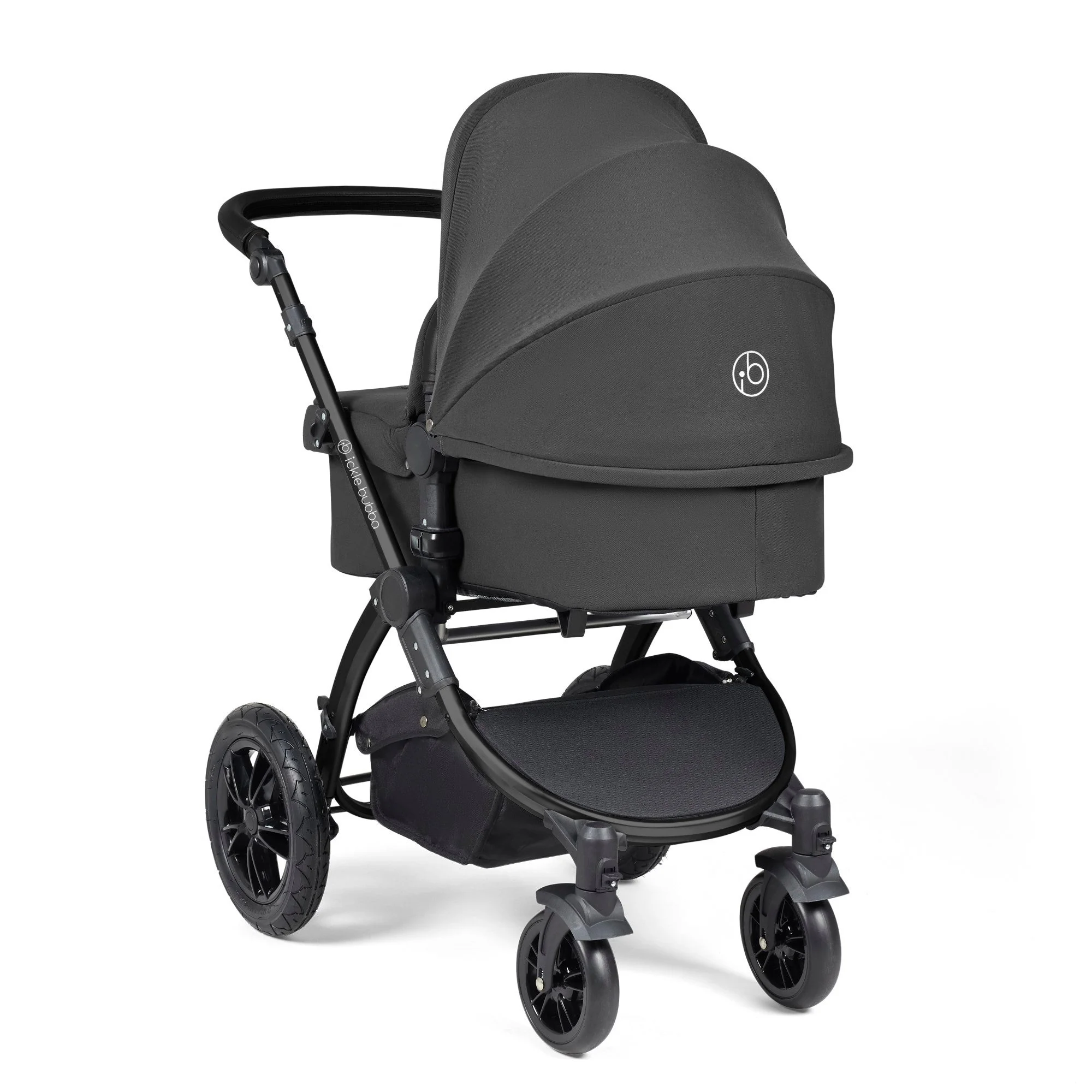 Ickle Bubba Stomp Luxe 12 Piece Travel System with i-Size Nimbus Car Seat & Spin ISOFIX Base - Black / Charcoal Grey / Black - Image 4