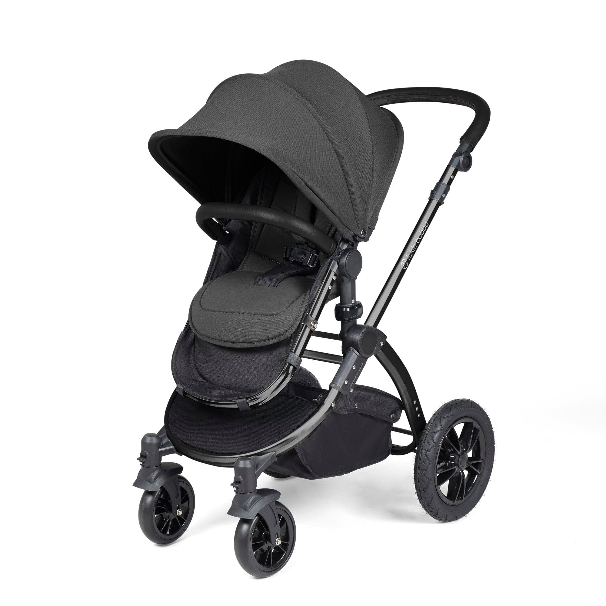 Ickle Bubba Stomp Luxe 12 Piece Travel System with i-Size Nimbus Car Seat & Spin ISOFIX Base - Black / Charcoal Grey / Black - Image 5