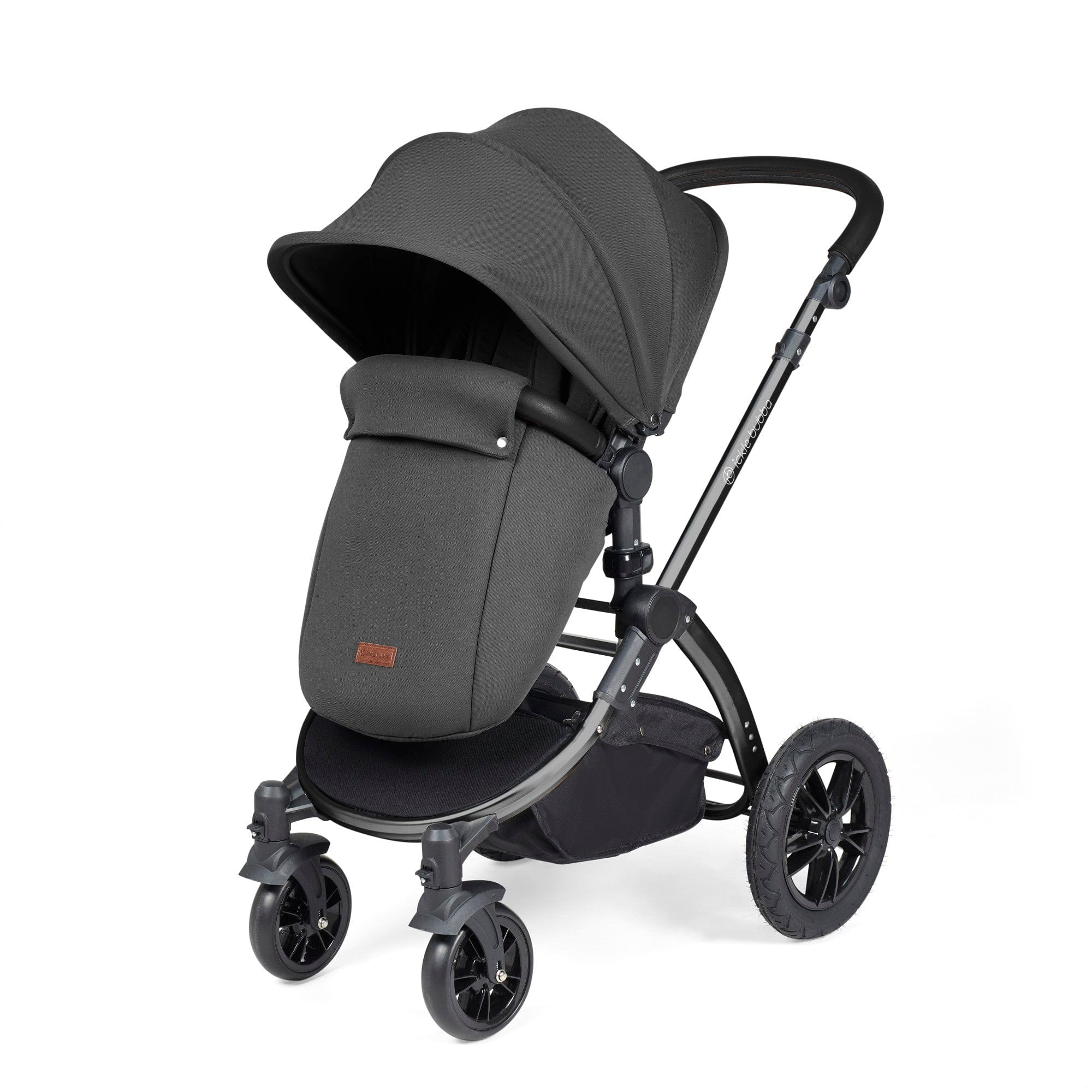 Ickle Bubba Stomp Luxe 12 Piece Travel System with i-Size Nimbus Car Seat & Spin ISOFIX Base - Black / Charcoal Grey / Black - Image 6
